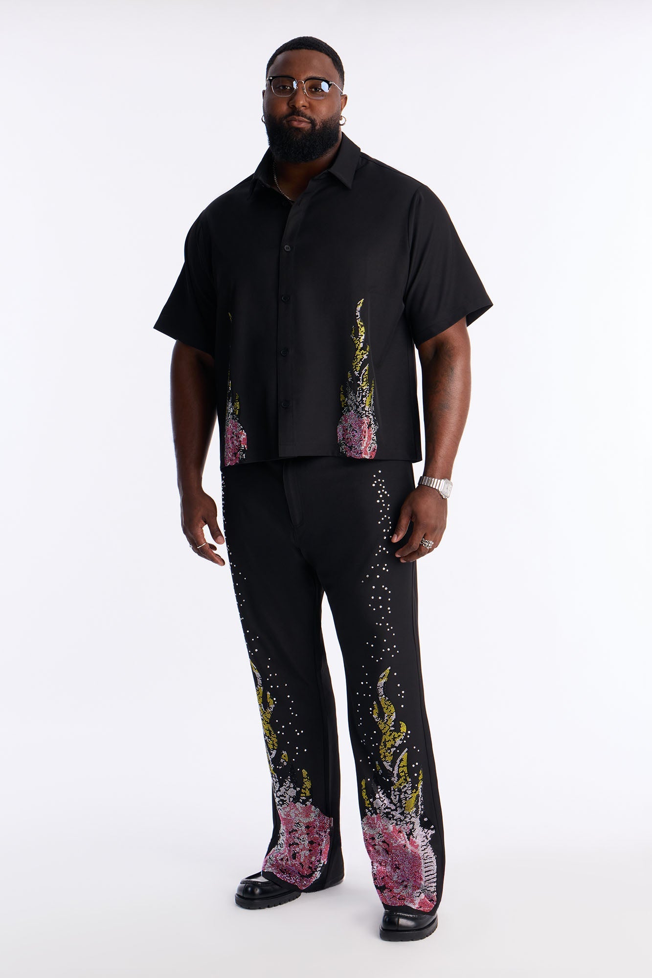 Genesis Origin Embellished Button Up Shirt - Black