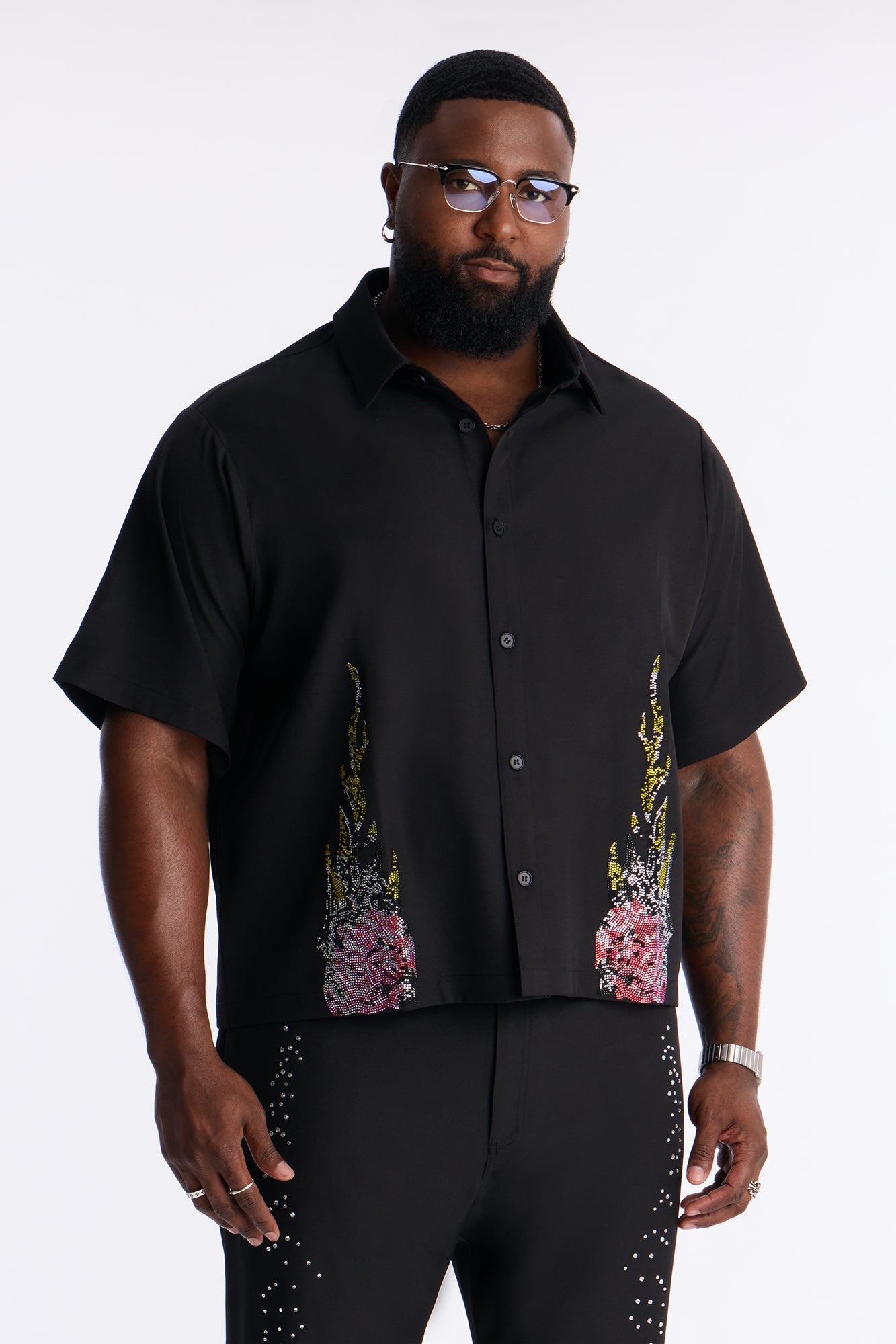 Genesis Origin Embellished Button Up Shirt - Black