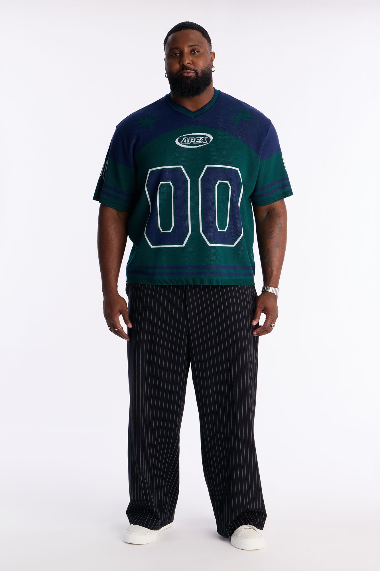 Short Sleeve Graphic Jersey Sweater - Navy/combo