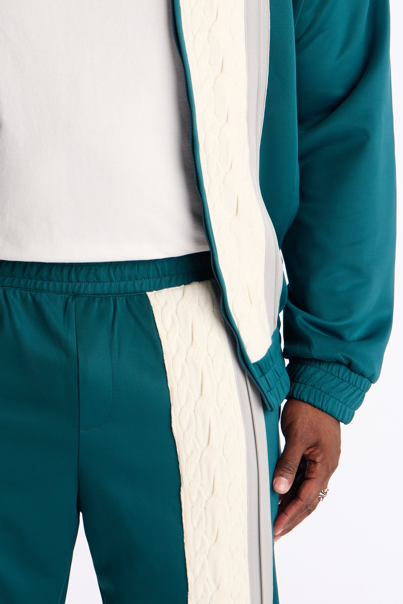 Straight Contrast Panel Knitted Track Pant - Teal