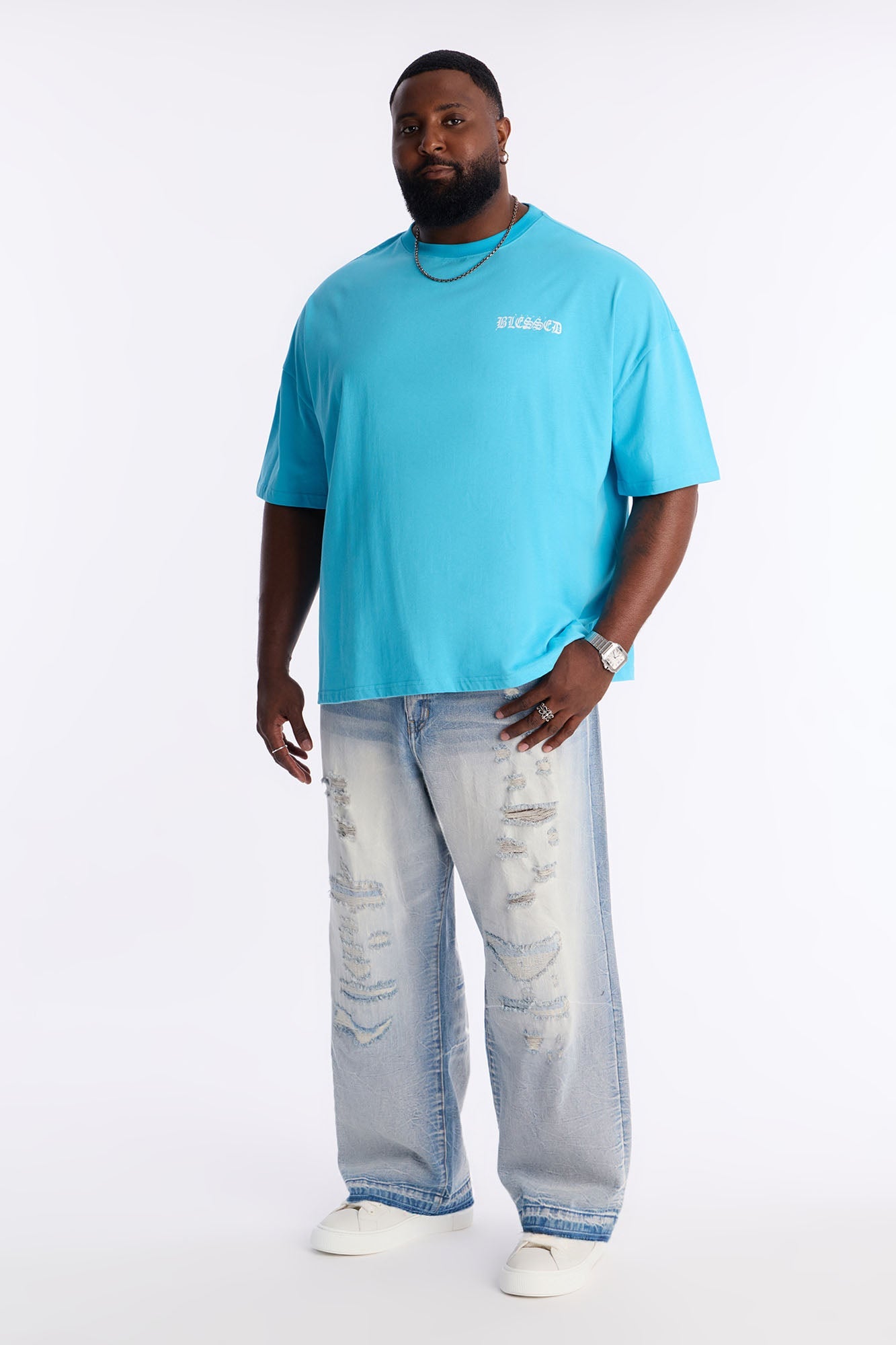 Beyond Blessed Oversized Premium Short Sleeve Tee - Light Blue
