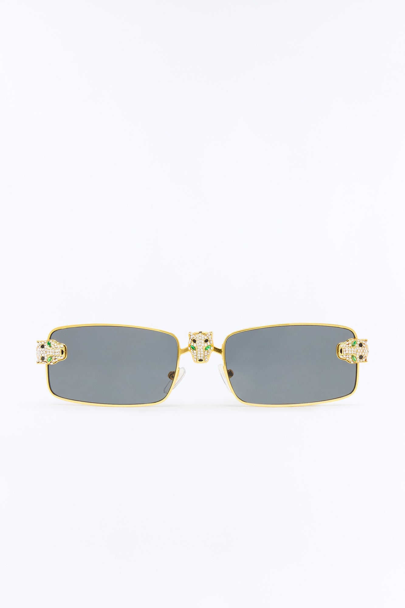 Iced Panther Rectangle Metal Sunglasses - Gold/Black