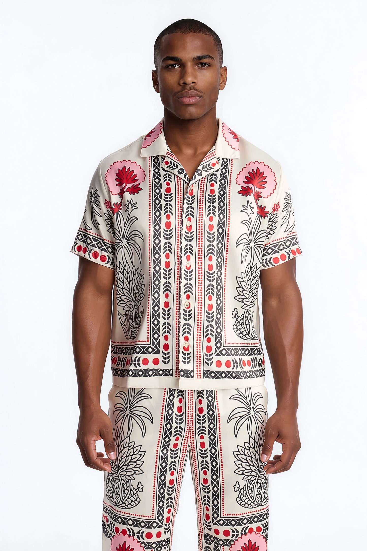 Patras Cuban Collar Button Up Shirt - White