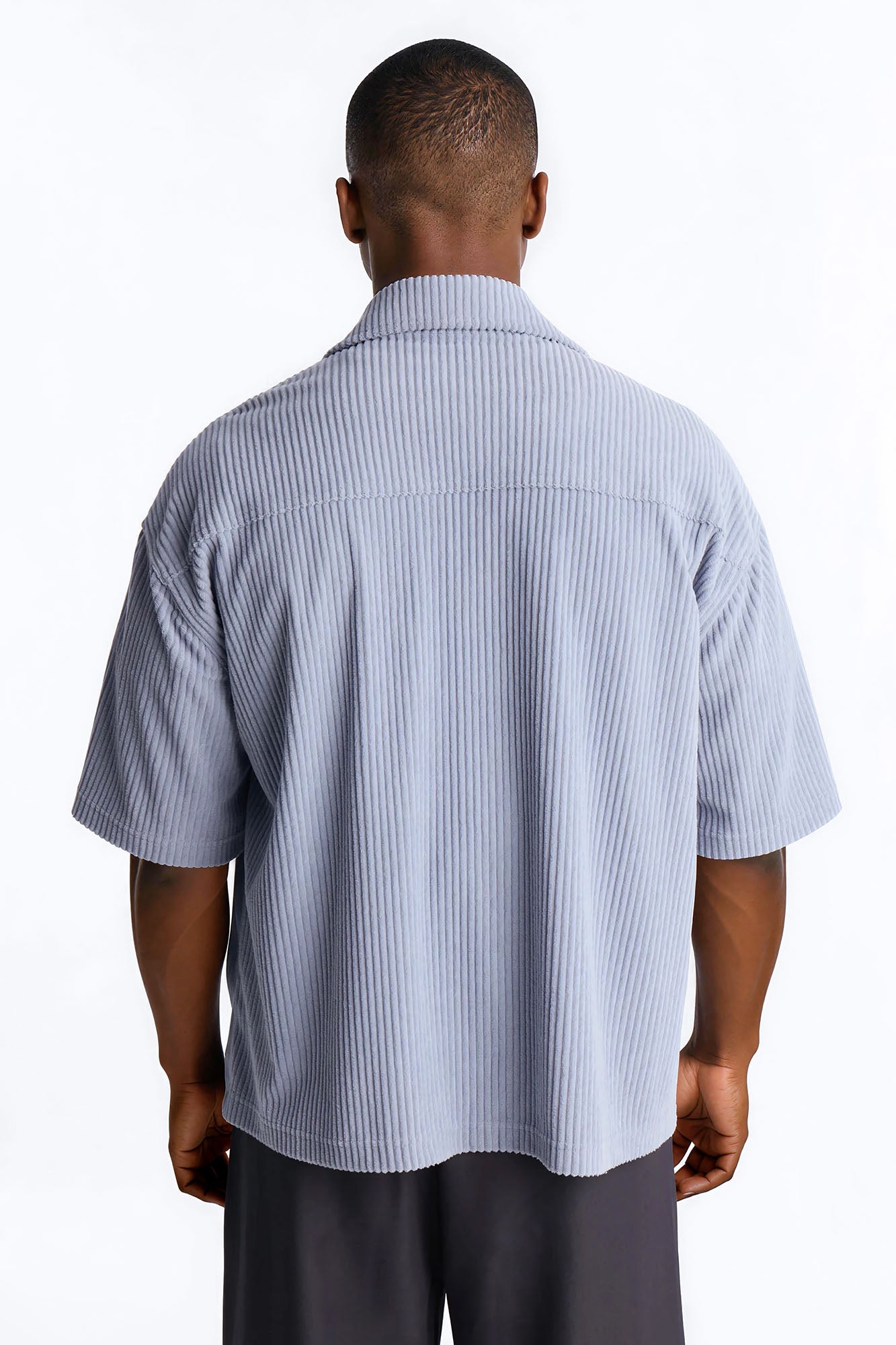 Ultra Oversized Corduroy Button Up Shirt - Light Blue
