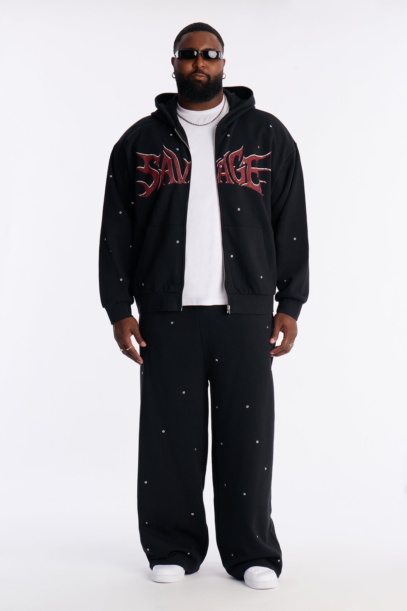 Savage Rhinestone Zip Hoodie - Black