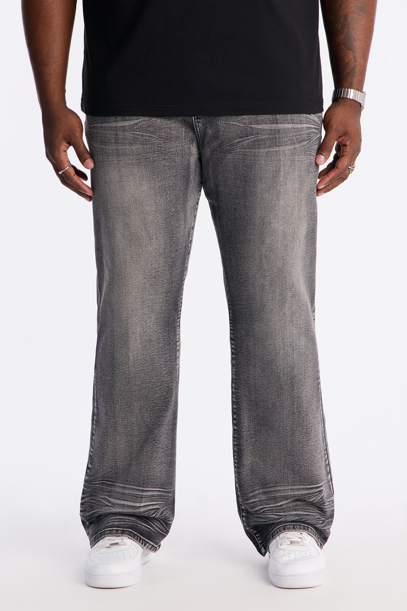 Stacked Slim Flare Raw Chaos Jeans - Black Wash
