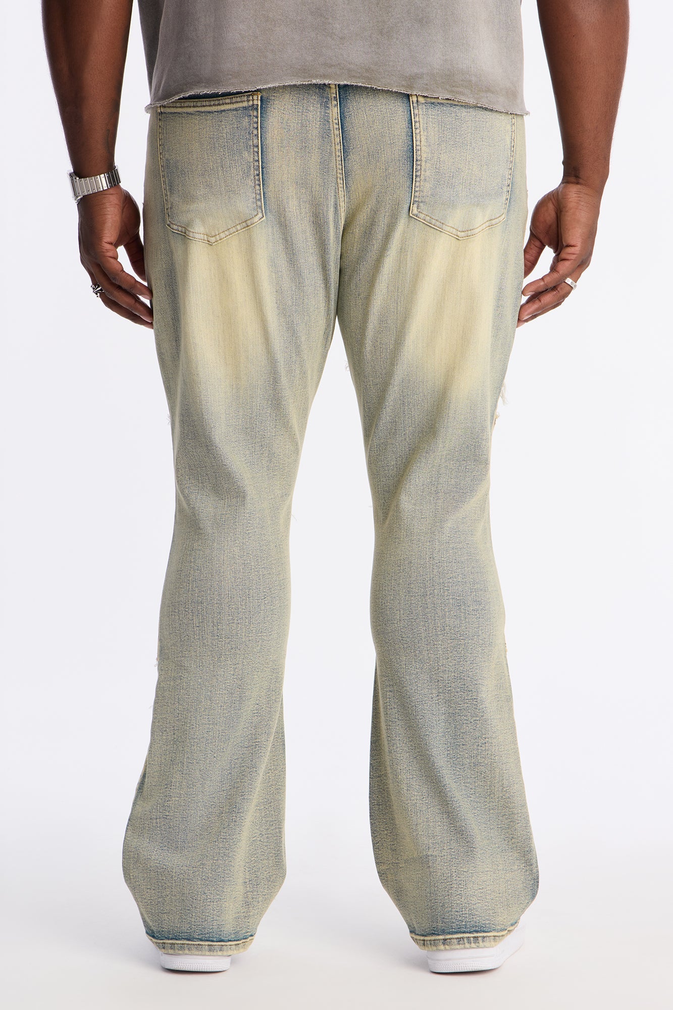Stacked Skinny Flare Triangle Fray Jeans - Light Wash