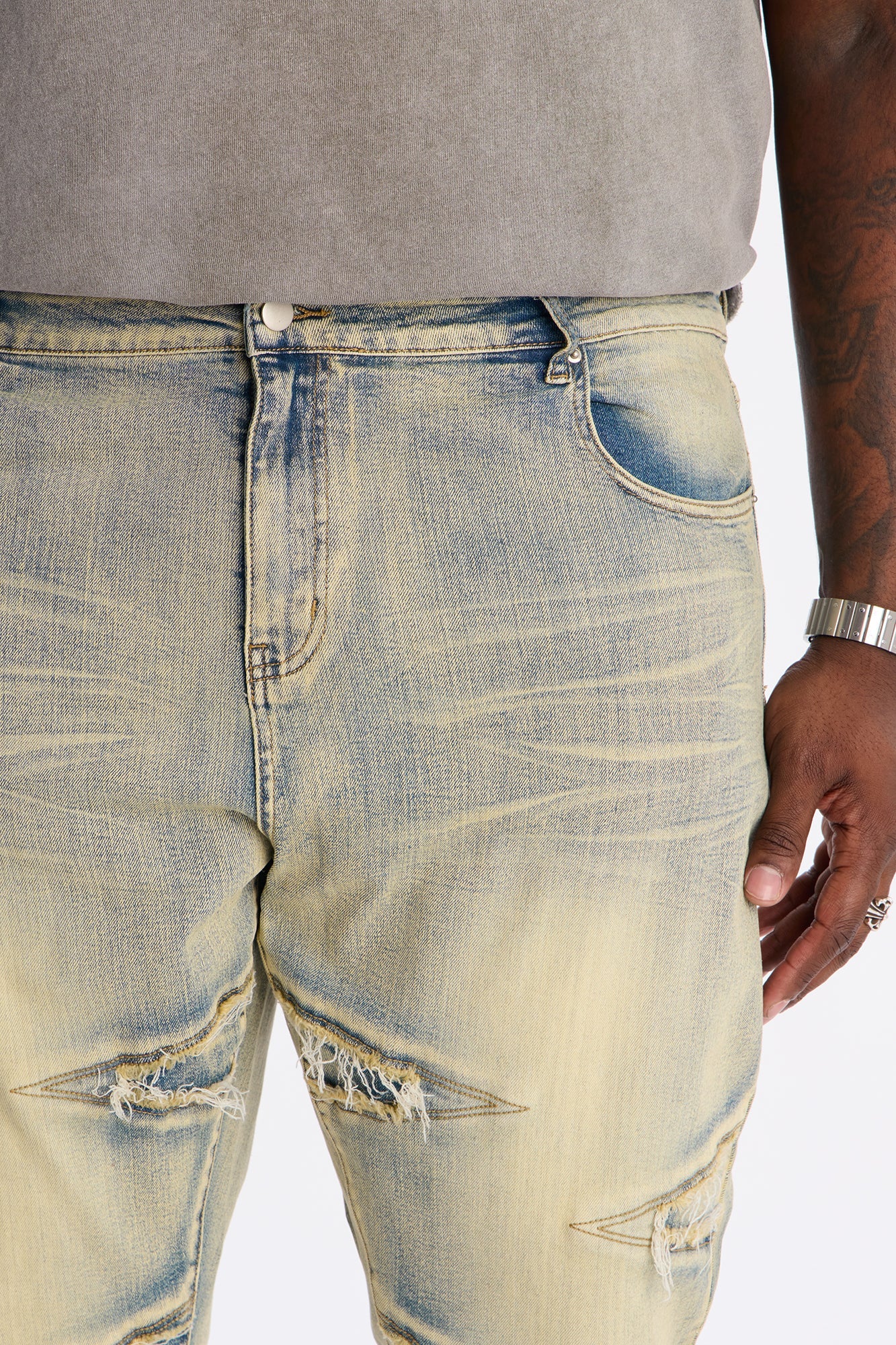 Stacked Skinny Flare Triangle Fray Jeans - Light Wash