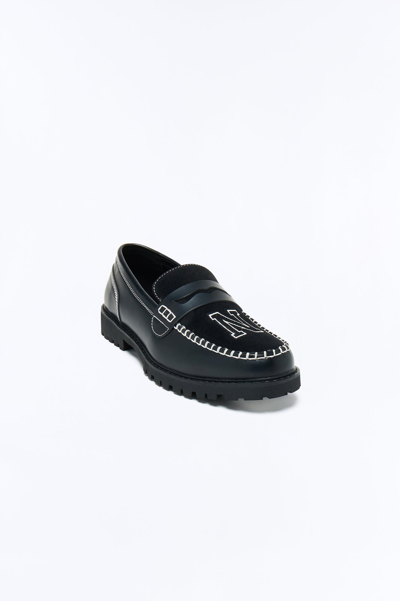 Varsity Patch Faux Leather Slip On Loafer - Black