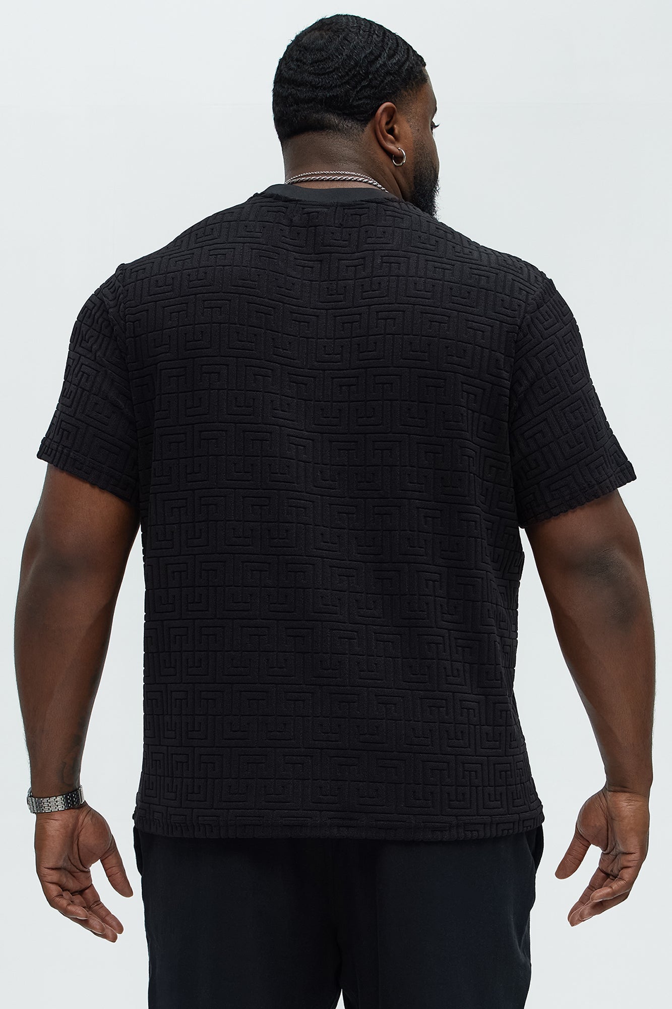 Geo Chenille Knit Crewneck Tee - Black