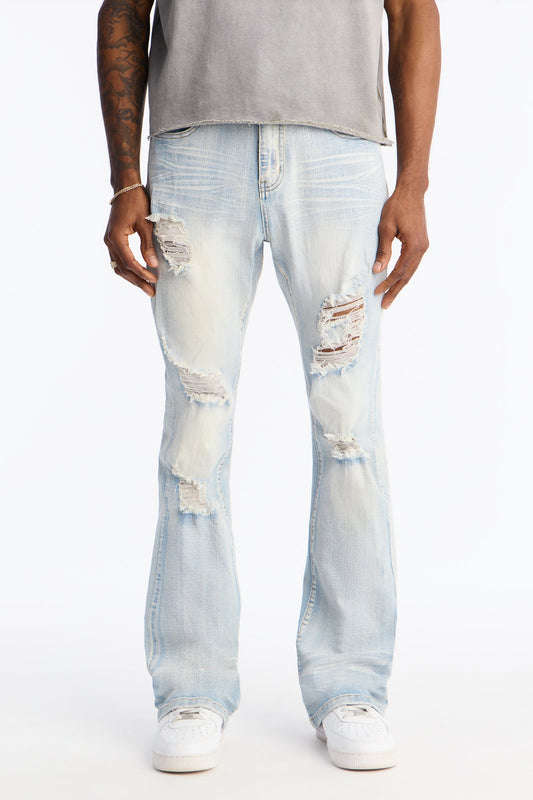 Stacked Skinny Flare Ripped Legacy Jeans - Light Wash