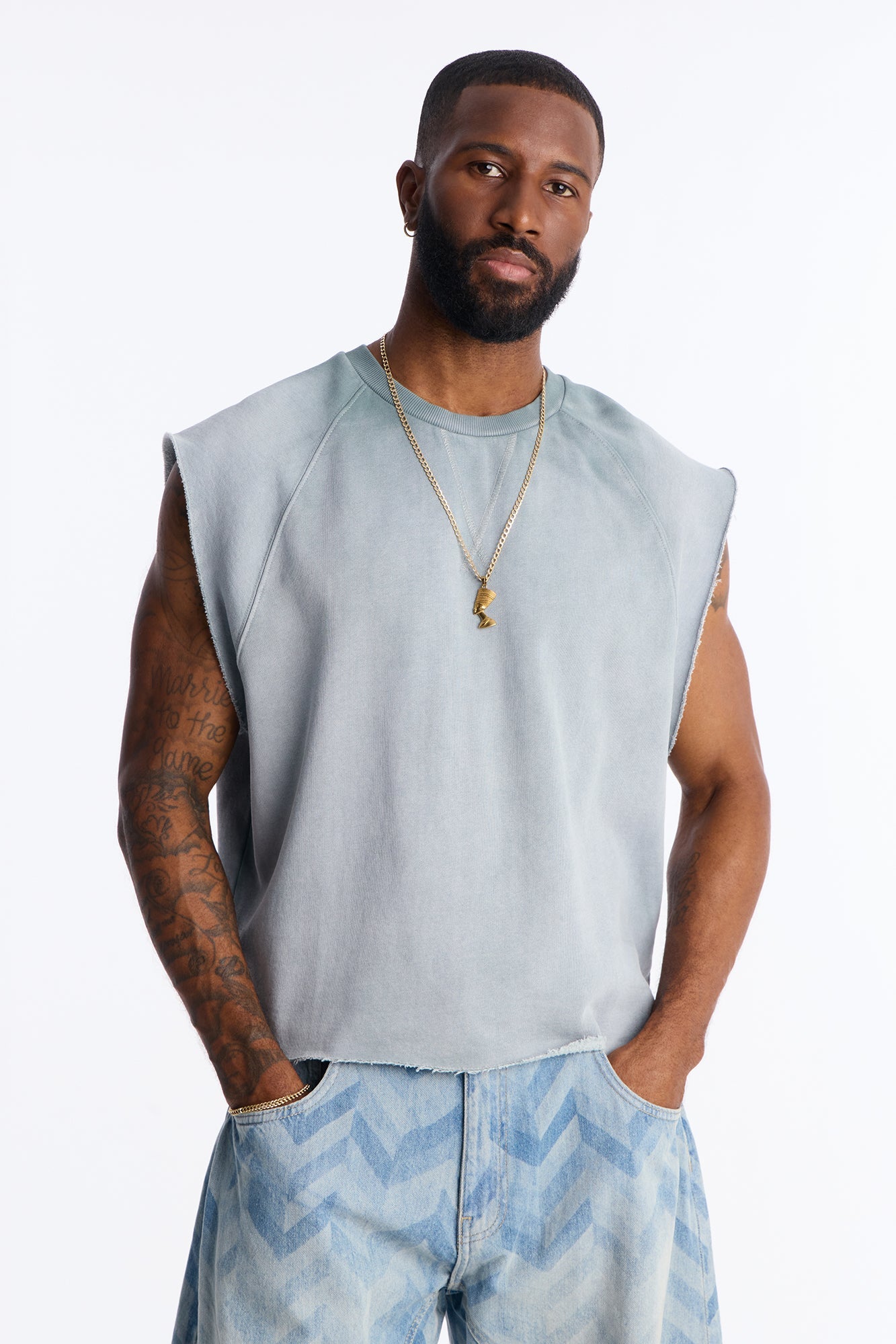 Boiler Washed Boxy Muscle Tee - Slate Blue