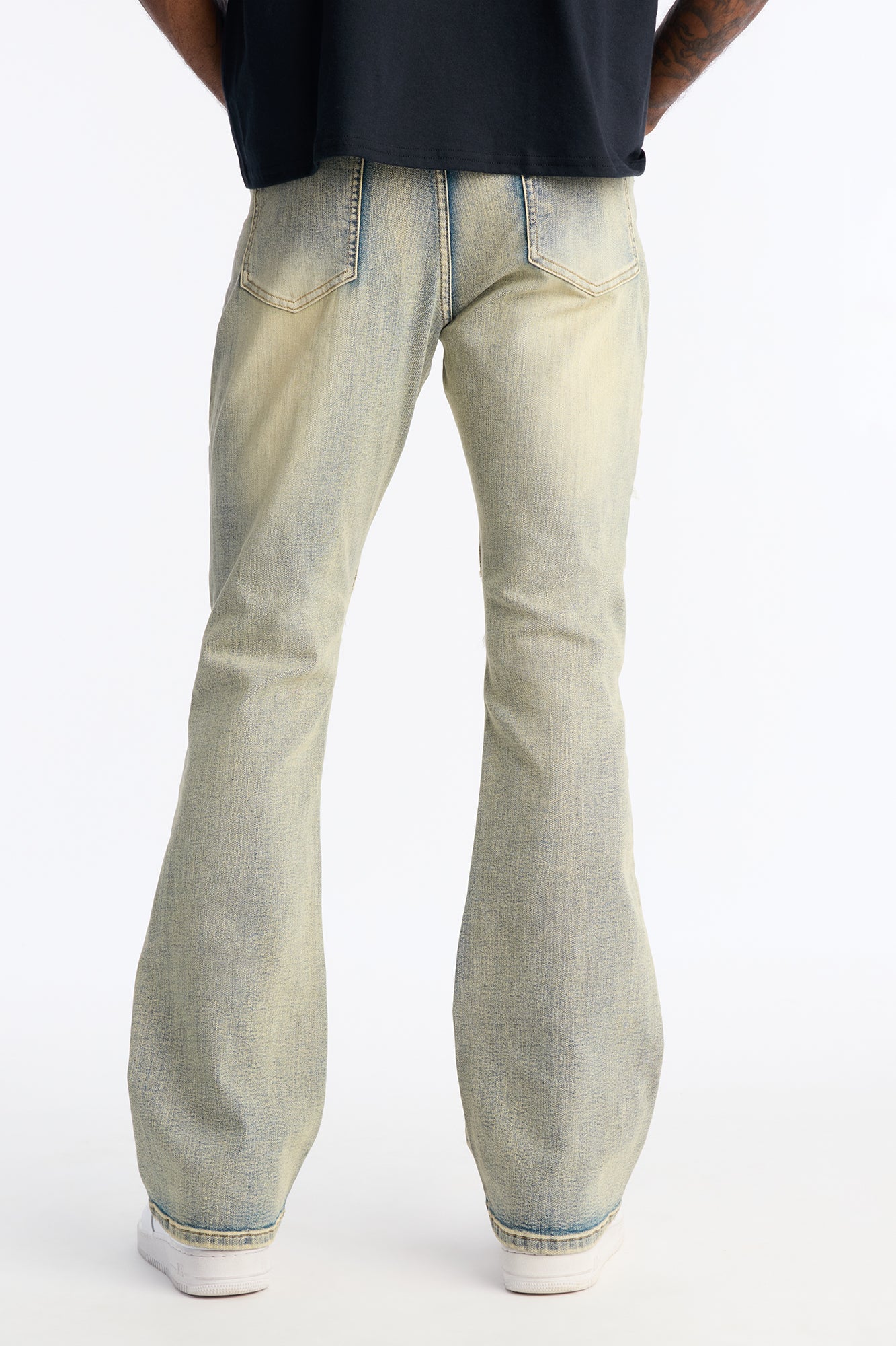 Stacked Skinny Flare Triangle Fray Jeans - Light Wash
