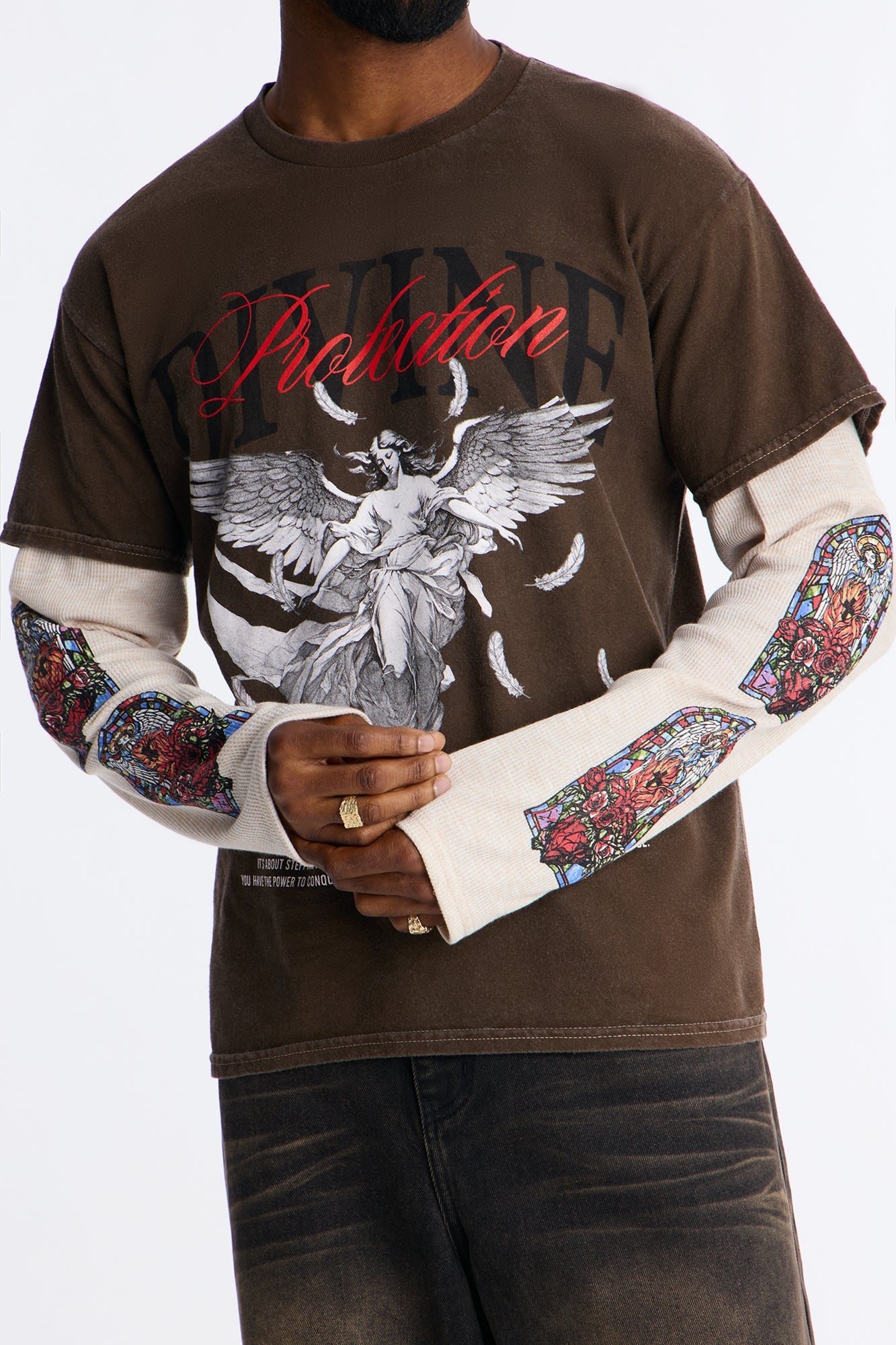 Divine Protection 2fer Long Sleeve Tee - Chocolate