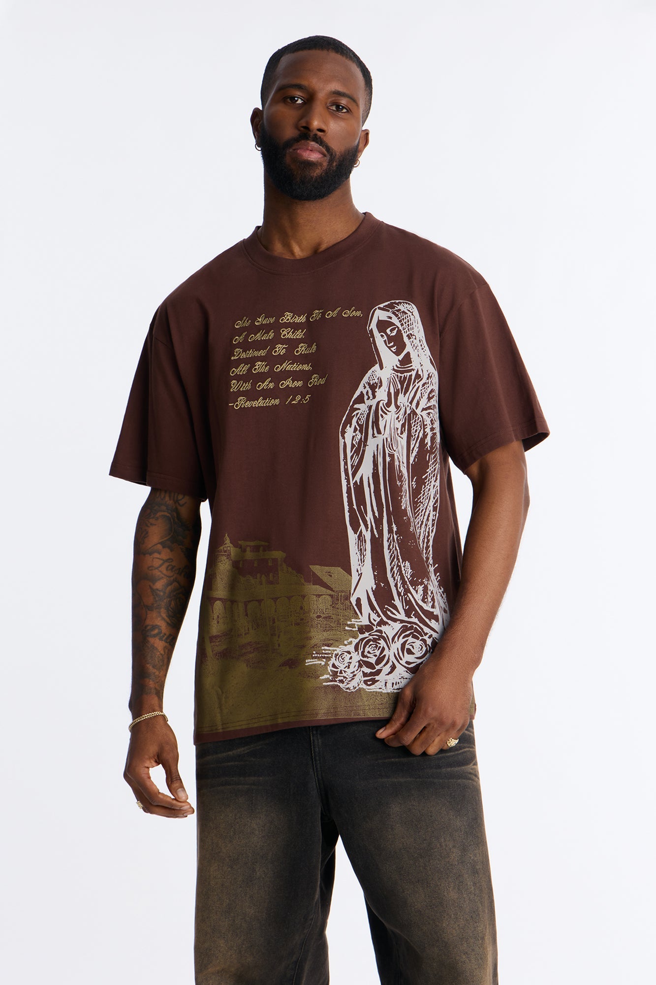 Always Believe Embroidered Short Sleeve Fleece Tee - Brown