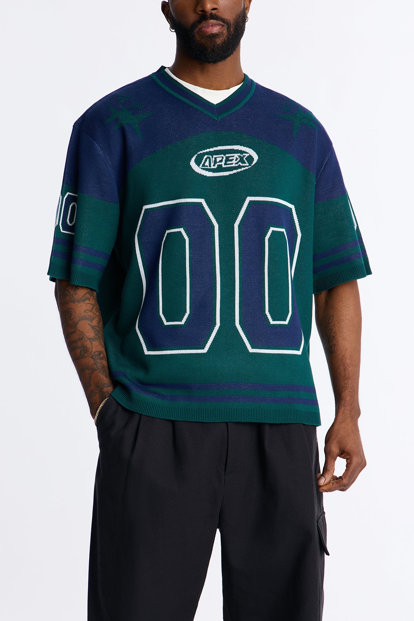 Short Sleeve Graphic Jersey Sweater - Navy/combo