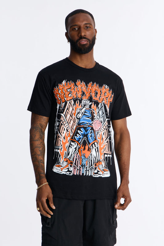 New York Skeletons Oversized Short Sleeve Tee - Black