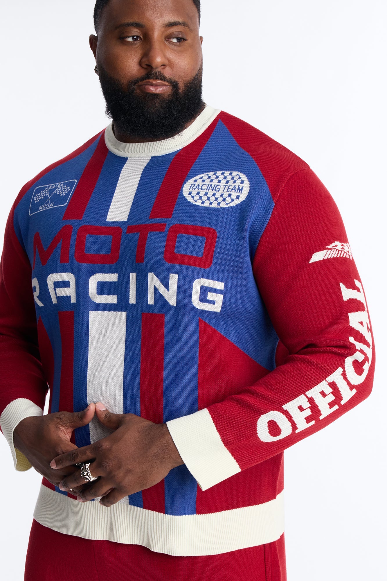 Retro Moto Stripe Sweater Shirt - Red