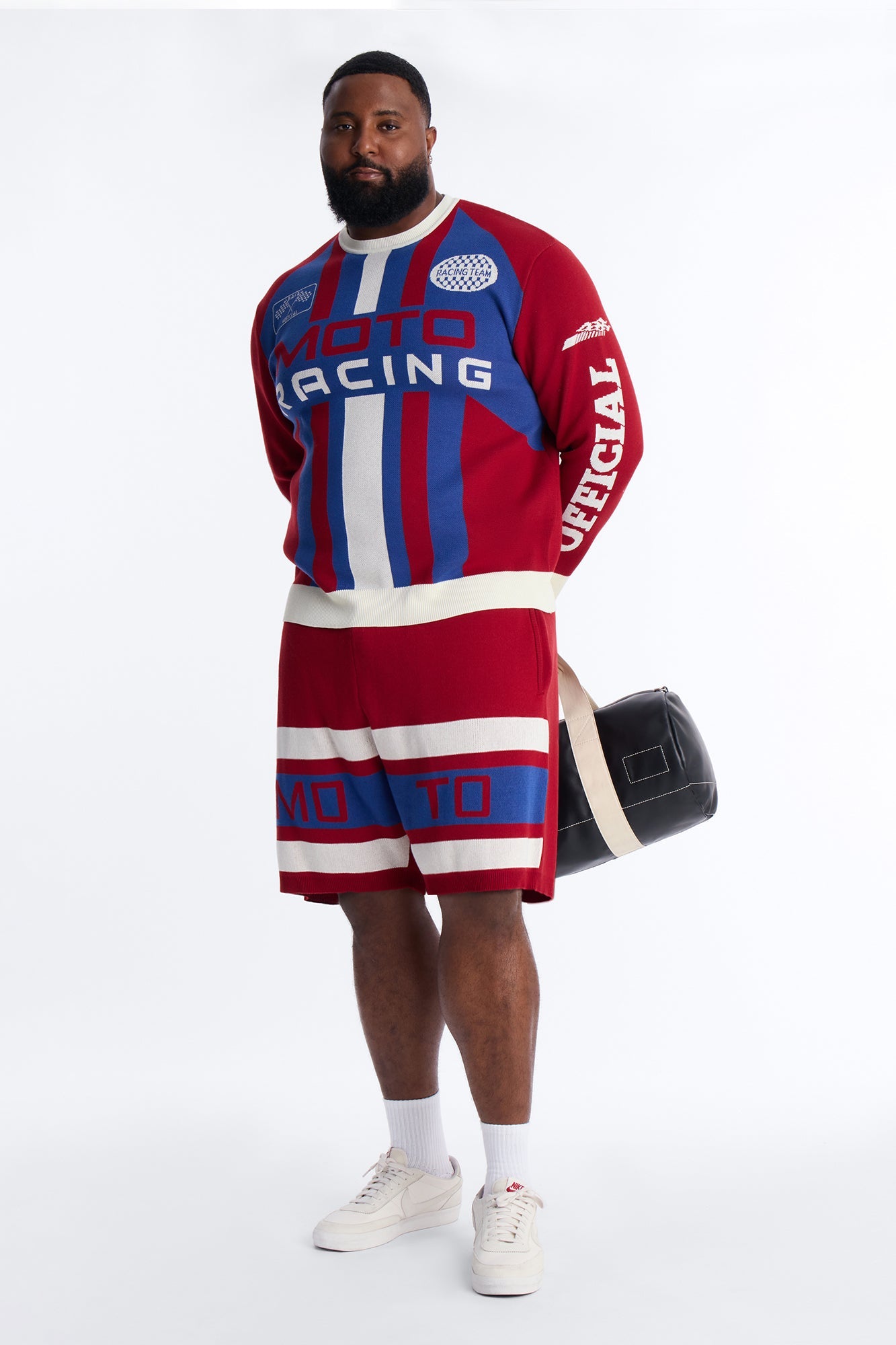Retro Moto Stripe Sweater Short - Red