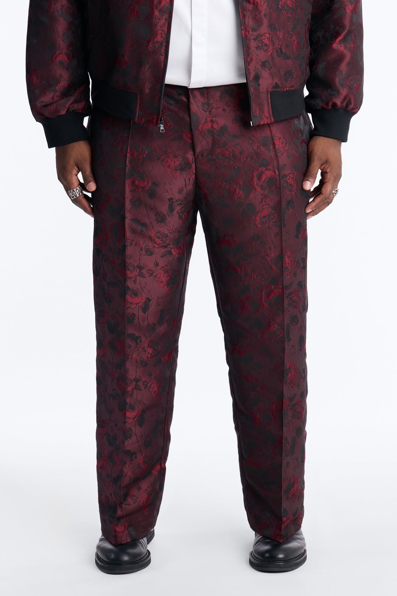 Straight Rose Mirage Pleated Trouser - Burgundy