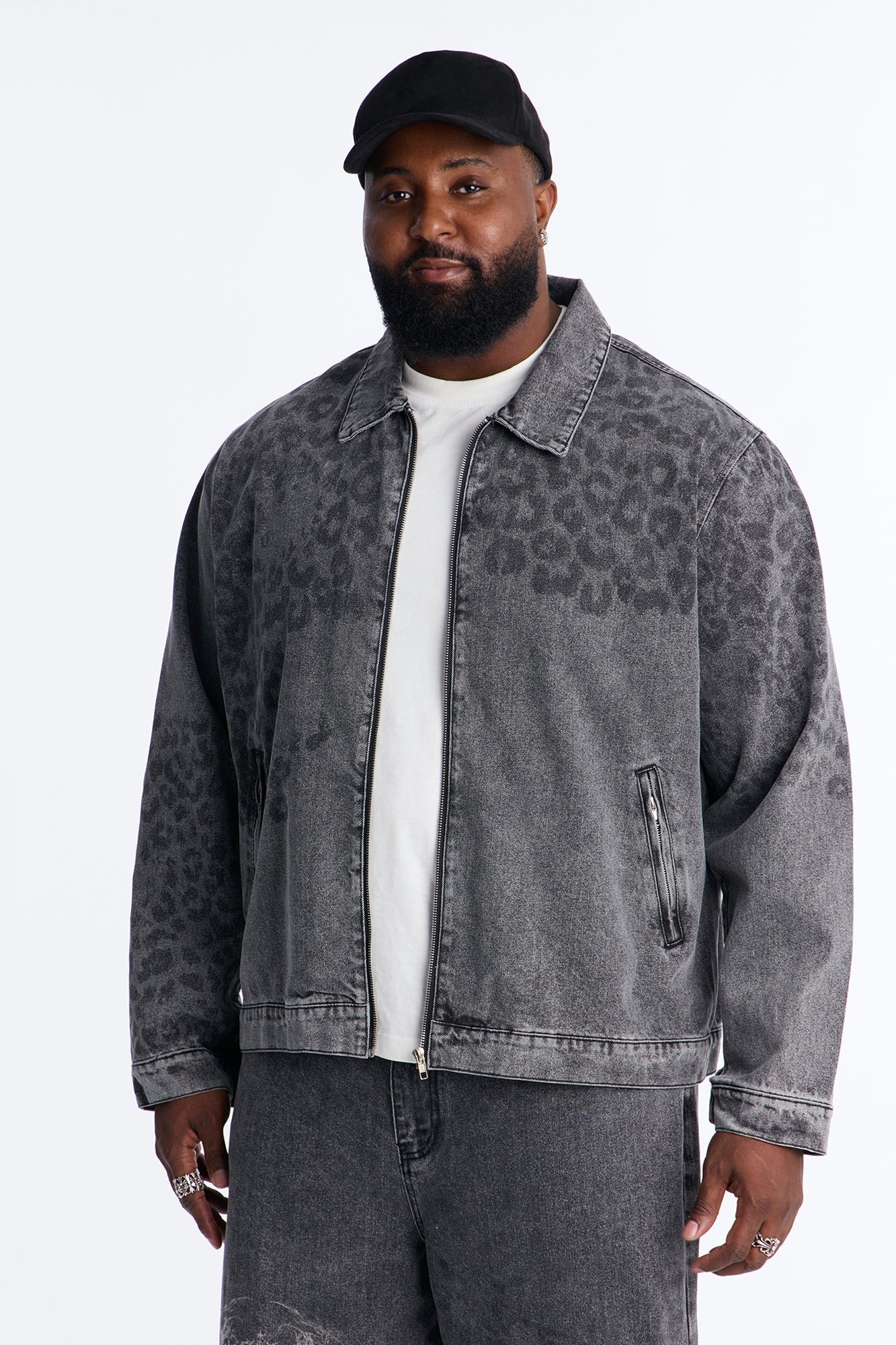 Night Fall Leopard Denim Jacket - Black Wash