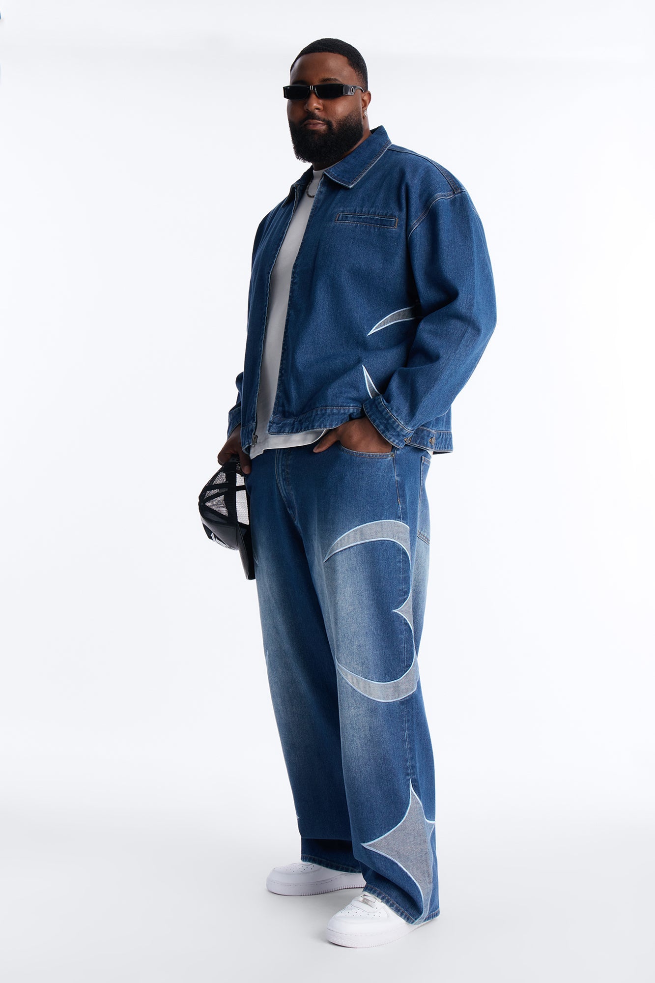Cropped Crescent Denim Work Jacket - Medium Blue Wash