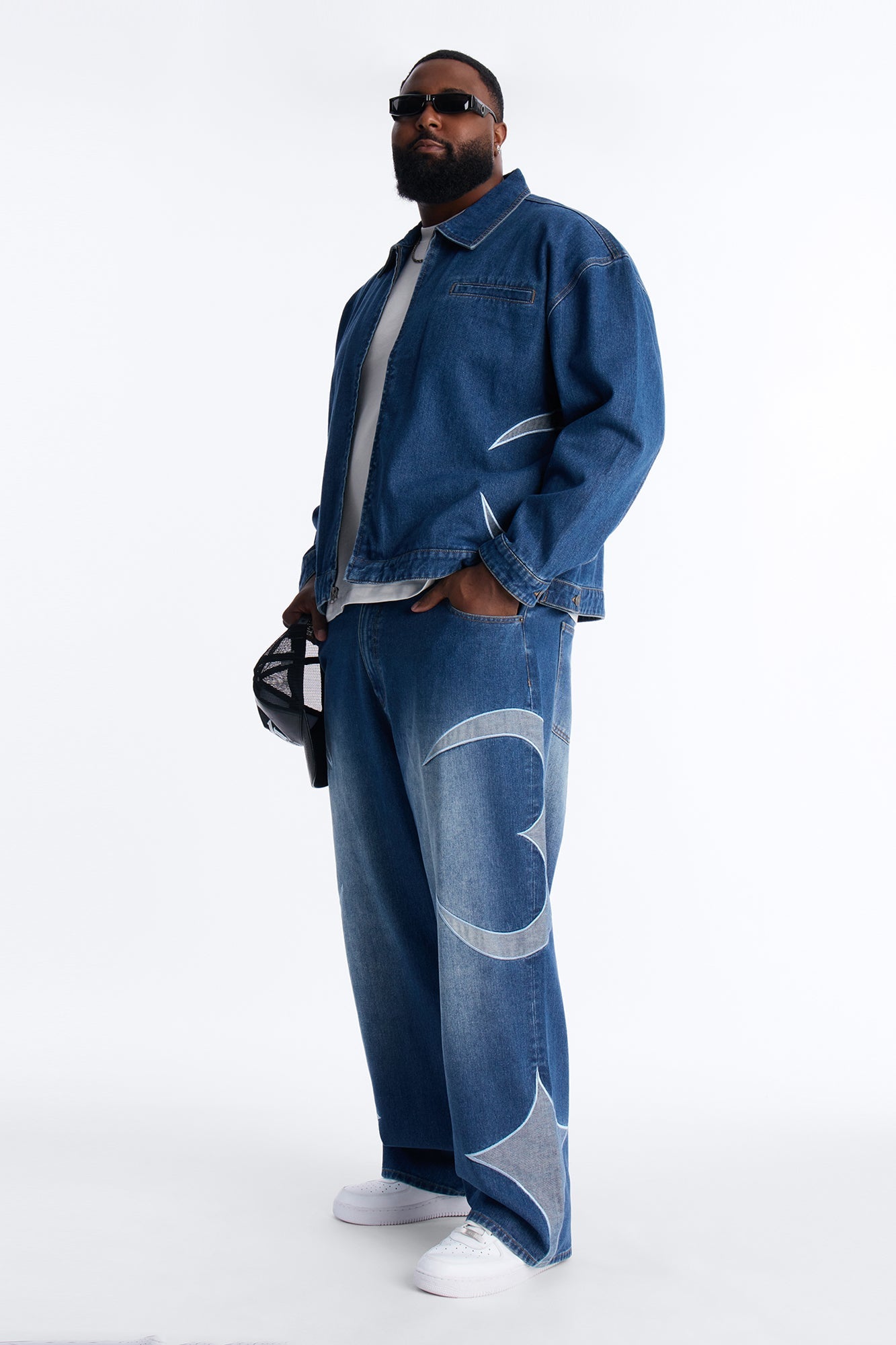 Baggy Crescent Jean - Medium Blue Wash