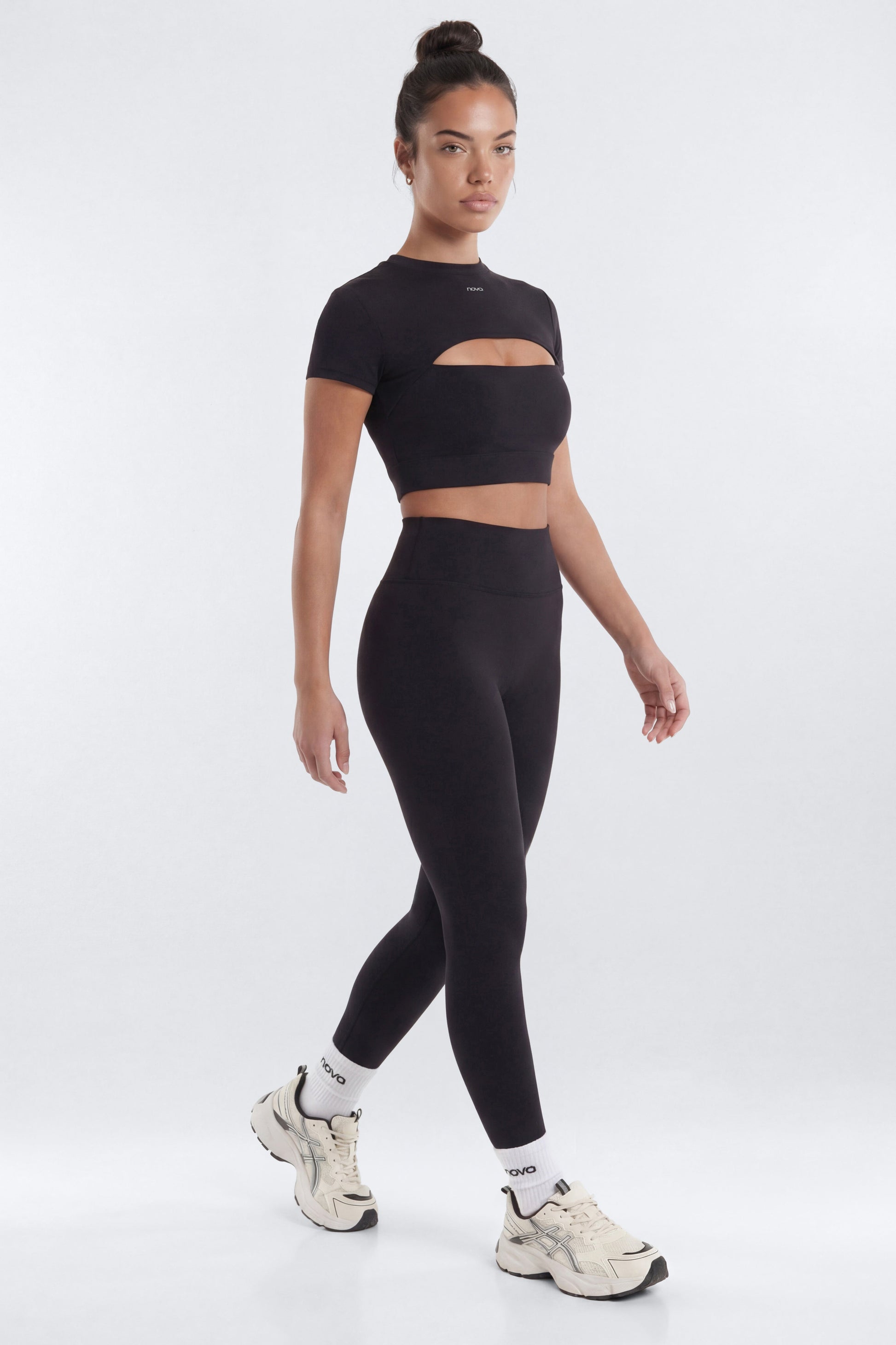 ProStretch™ Cut Out Short Sleeve Sports Top - Black NEWFASHIONEDGE