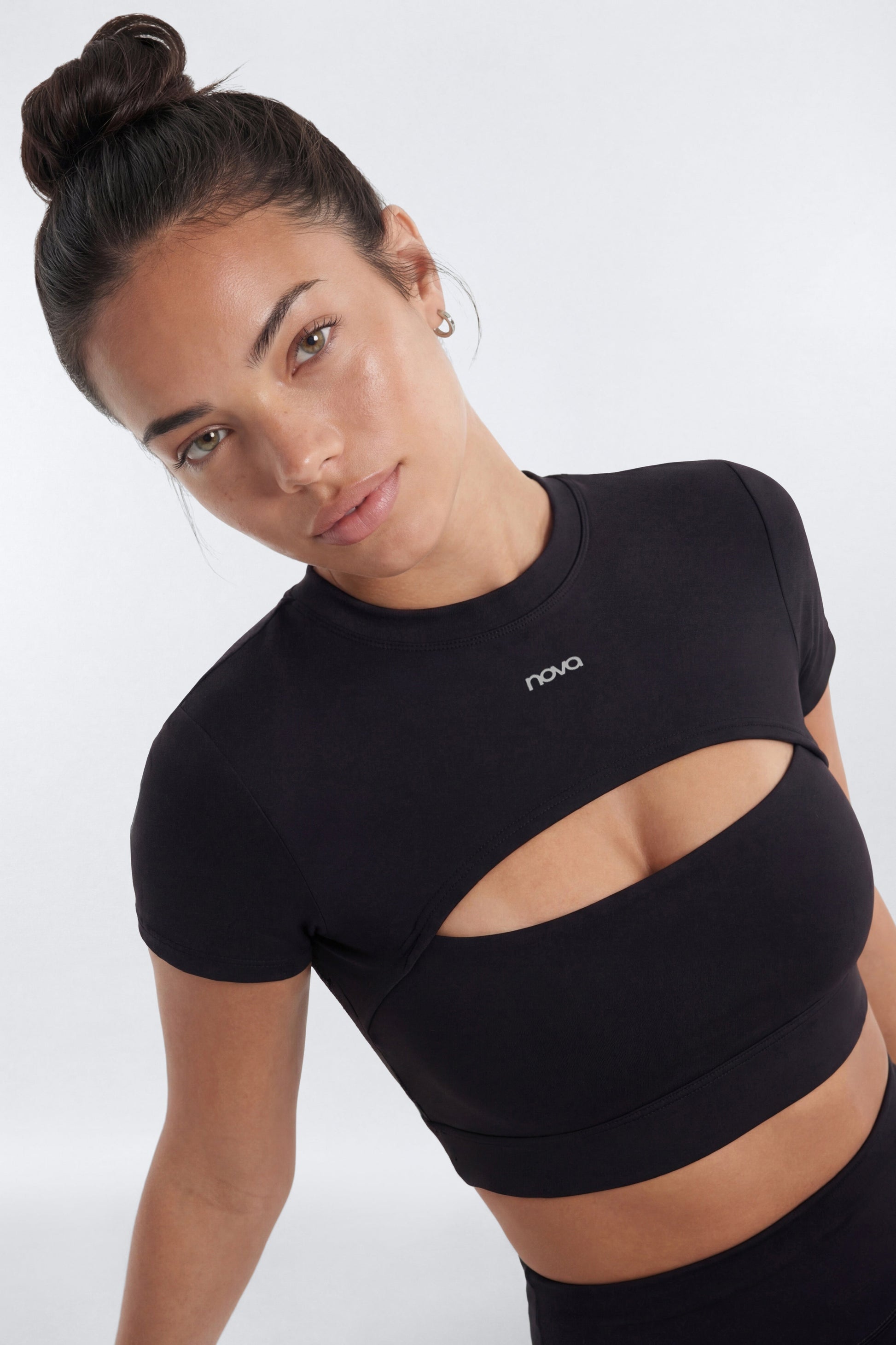 ProStretch™ Cut Out Short Sleeve Sports Top - Black NEWFASHIONEDGE