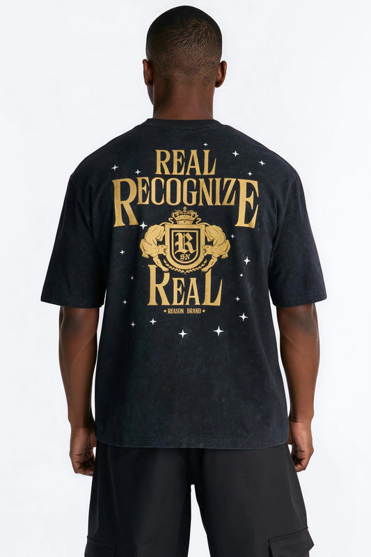 Real Recognizes Real Embroidery Short Sleeve Tee - Black Wash