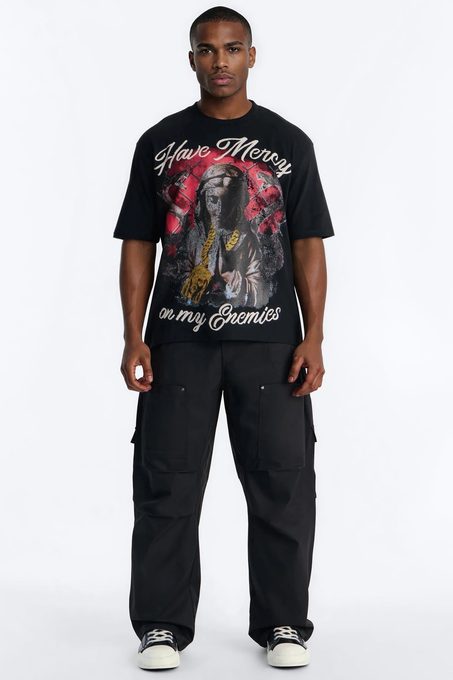 Have Mercy Glitter Print Short Sleeve Tee - Black