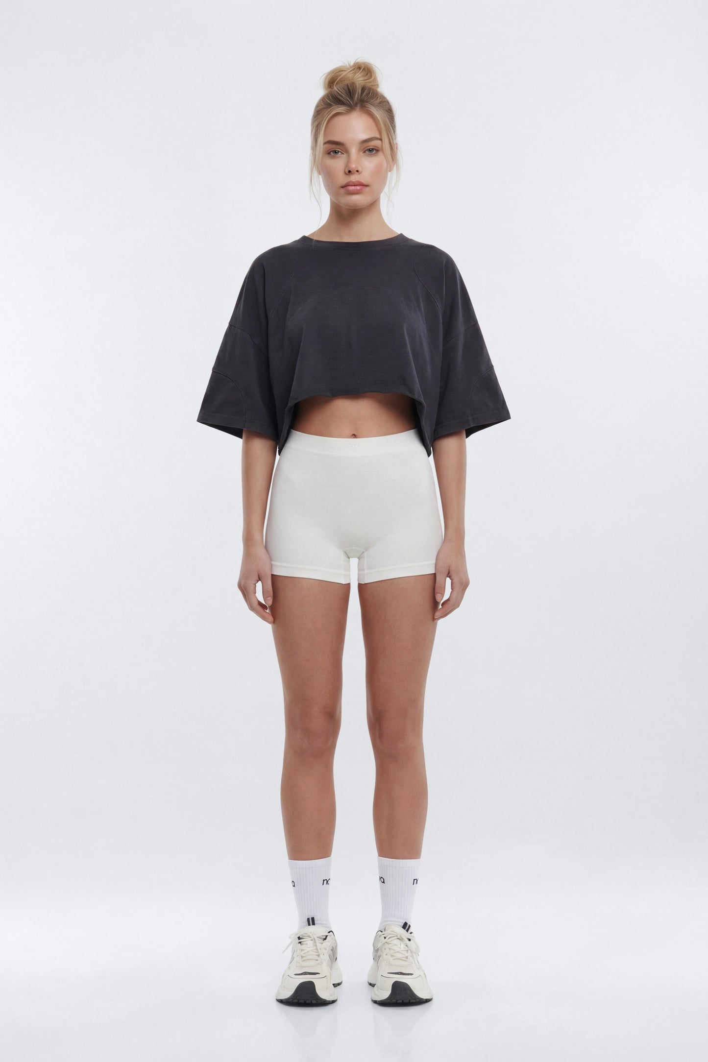 Cotton Jersey Oversized Stitched Short Sleeve Top - Charcoal