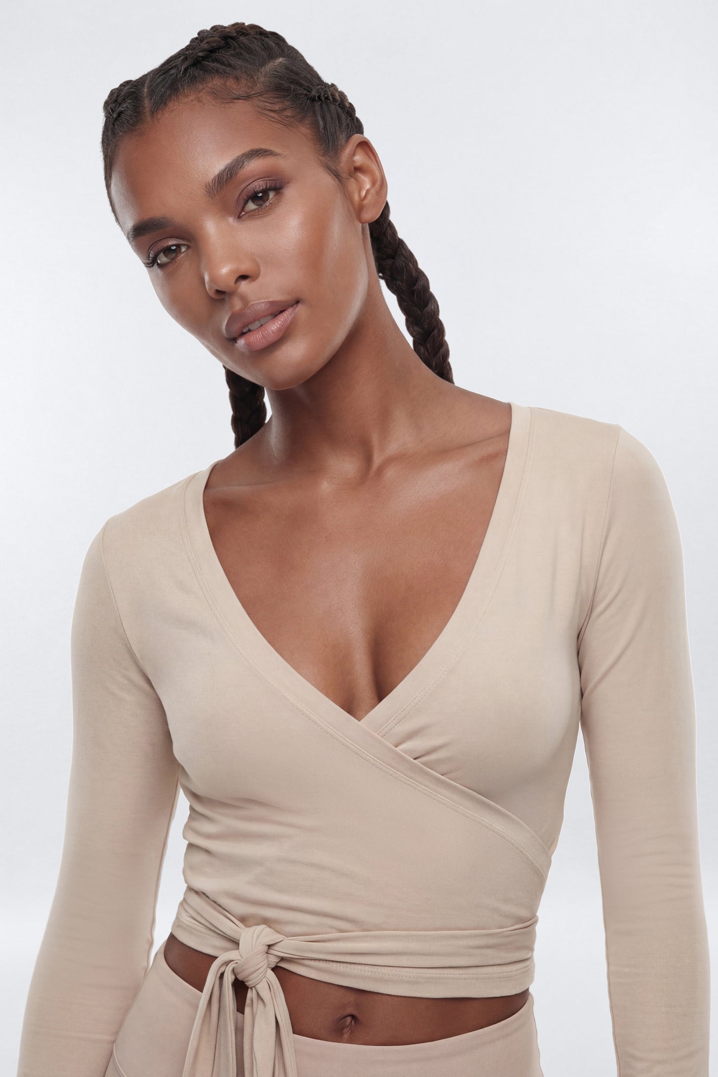 Soft Jersey Surplice Wrap Top - Stone Fashion Nova