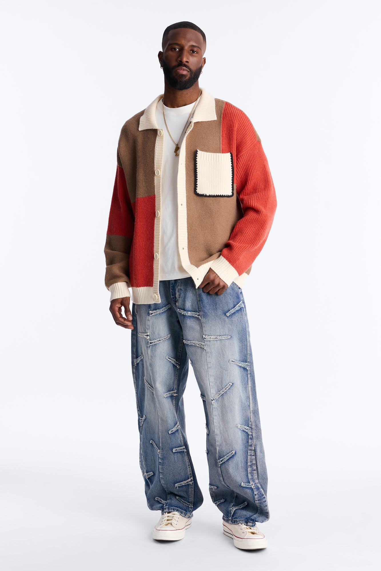Barrel Slanted Fray Jean - Medium Blue Wash