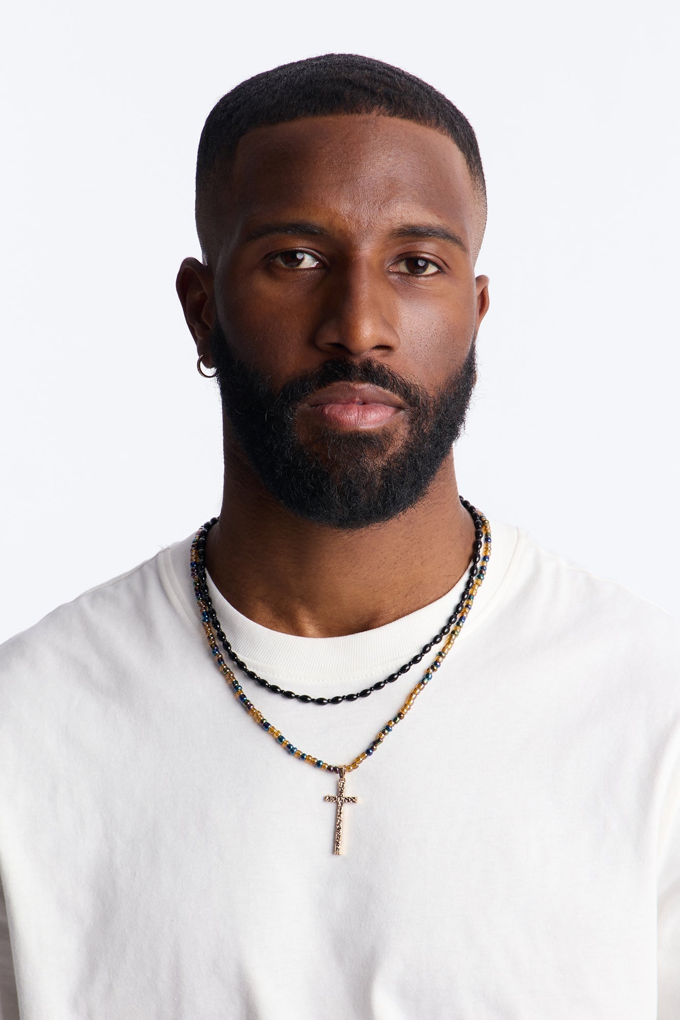Layered Beaded Cross Necklace Set - Gold/Multi