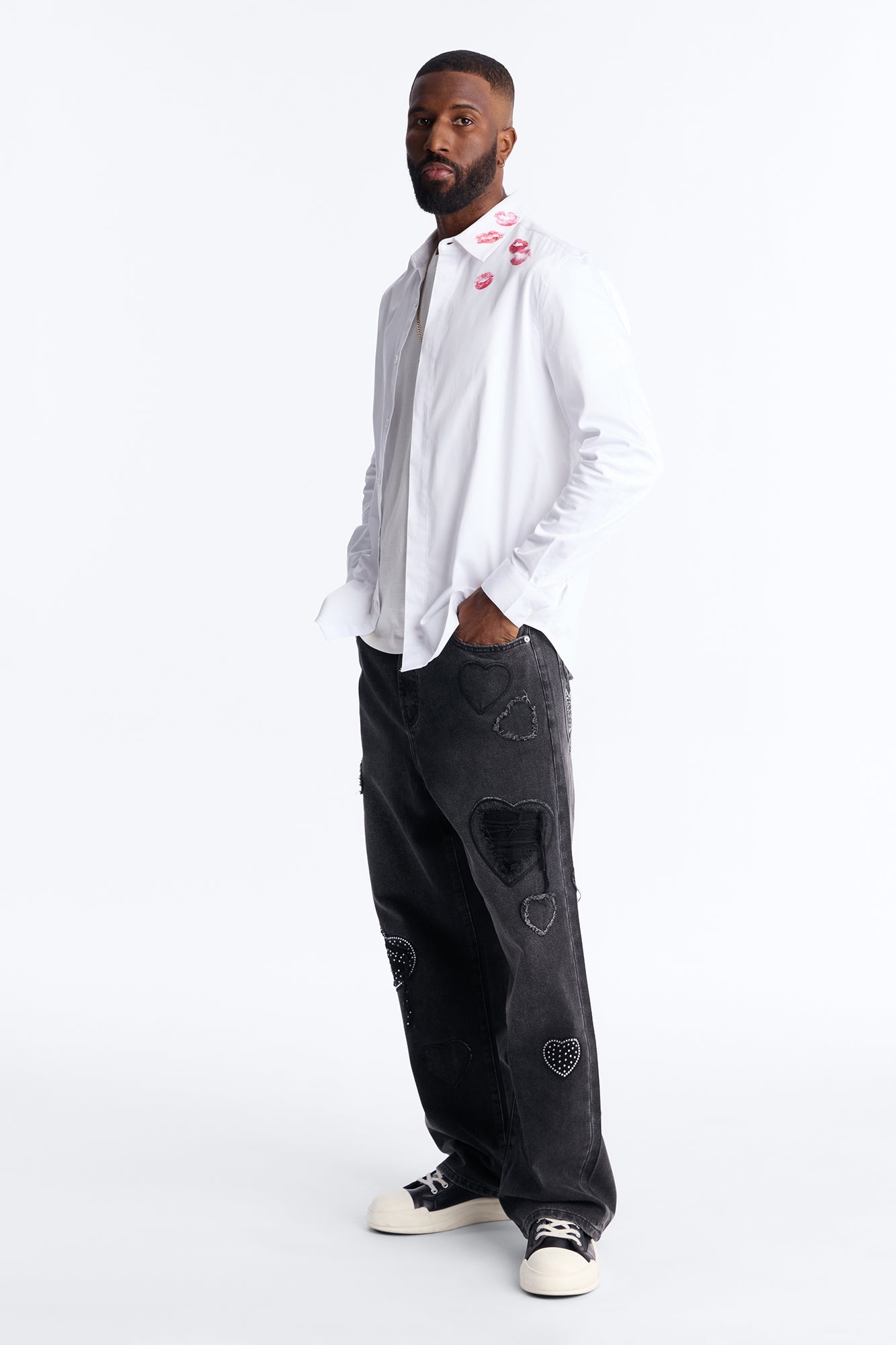Baggy Stressin' Hearts Jeans - Black Wash