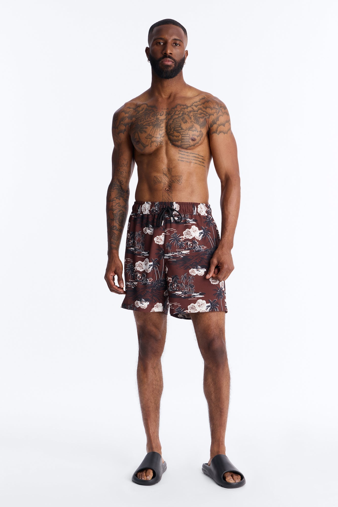 Brushed Tropical Oasis Swim Trunk 7″ - Brown