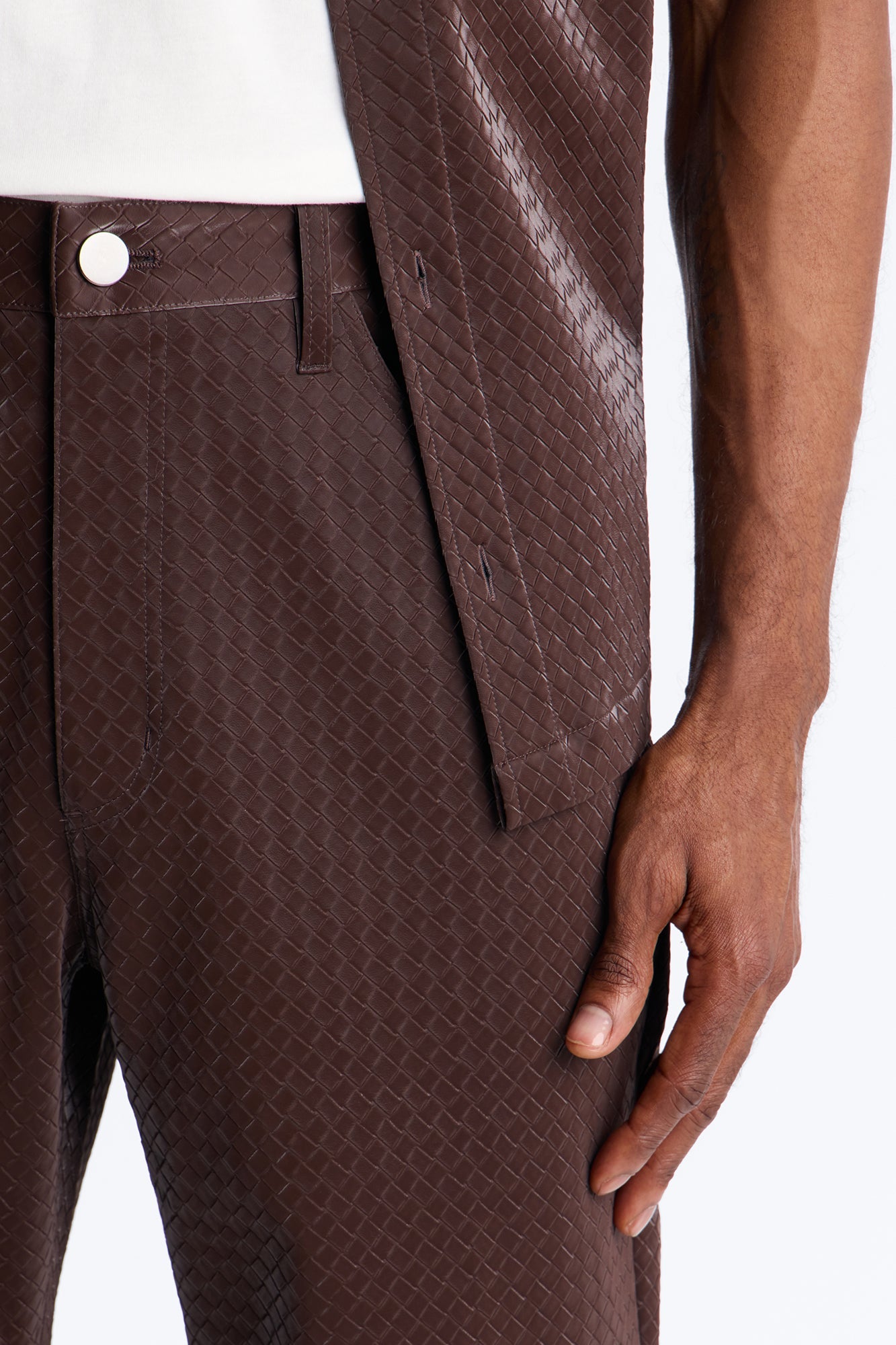 Straight Tisse Textured Faux Leather Pant - Brown