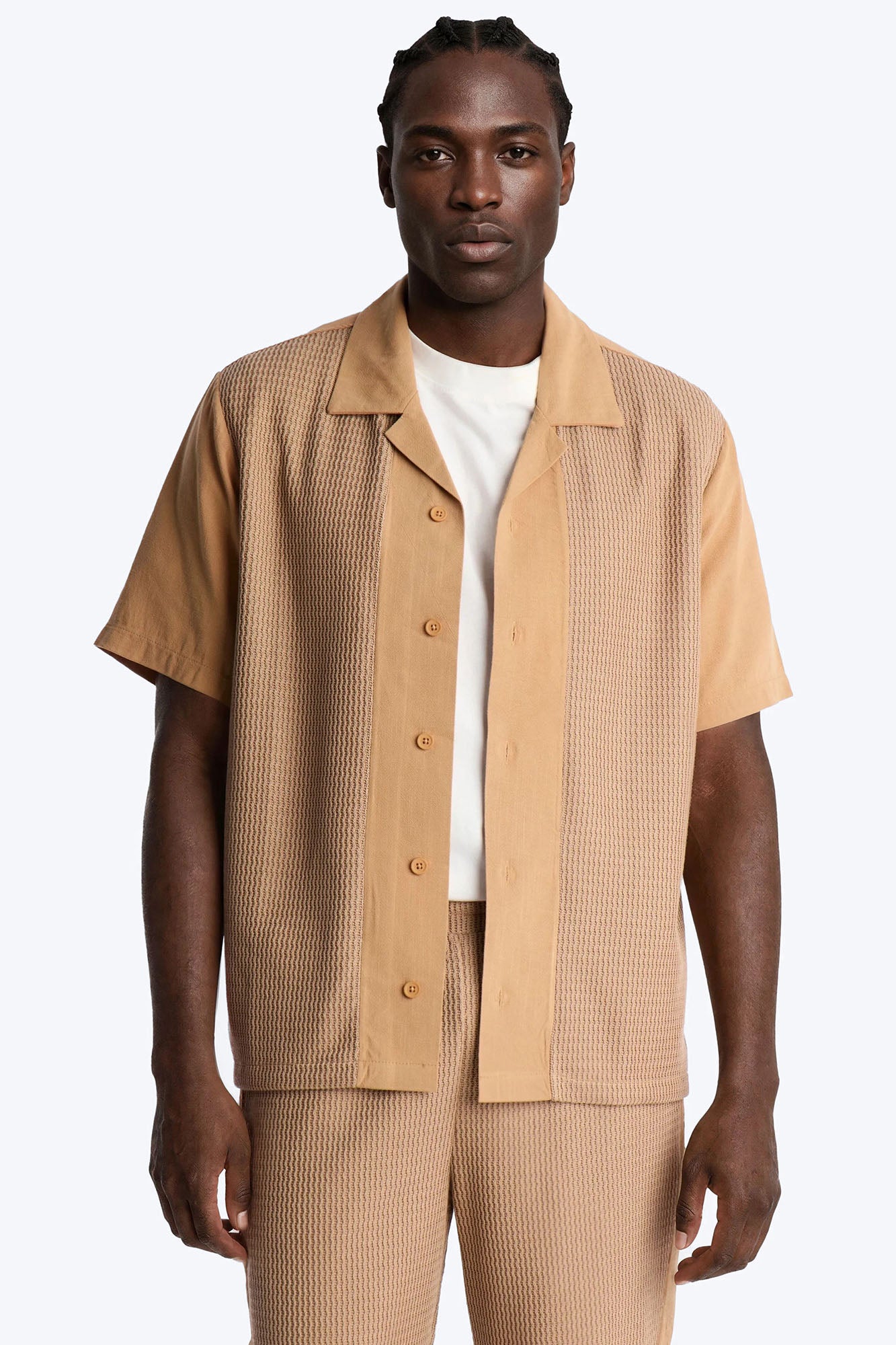 Brookfield Flow Cuban Collar Button Up Shirt - Tan