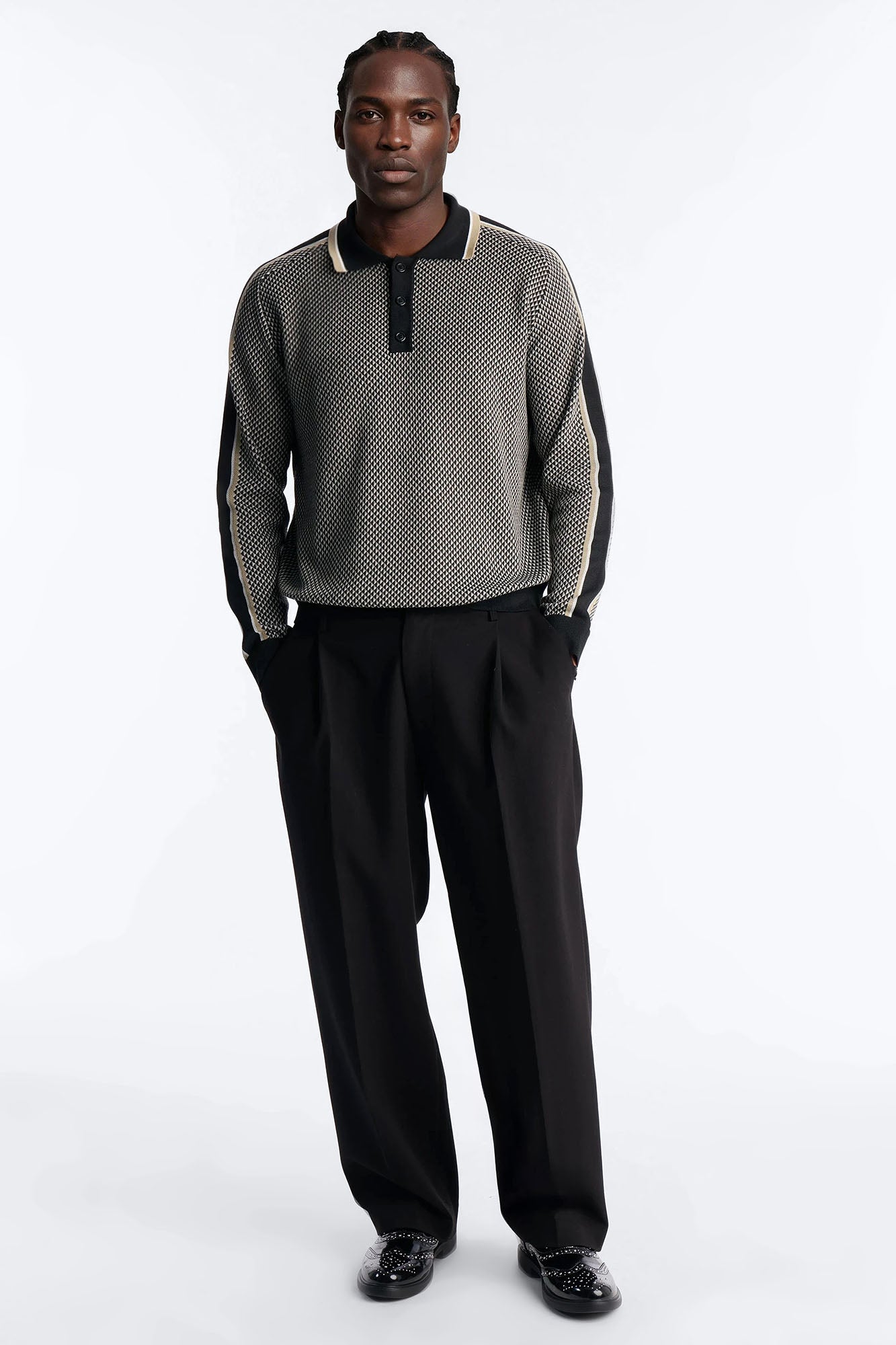 Ashford Knitted Long Sleeve Polo - Black
