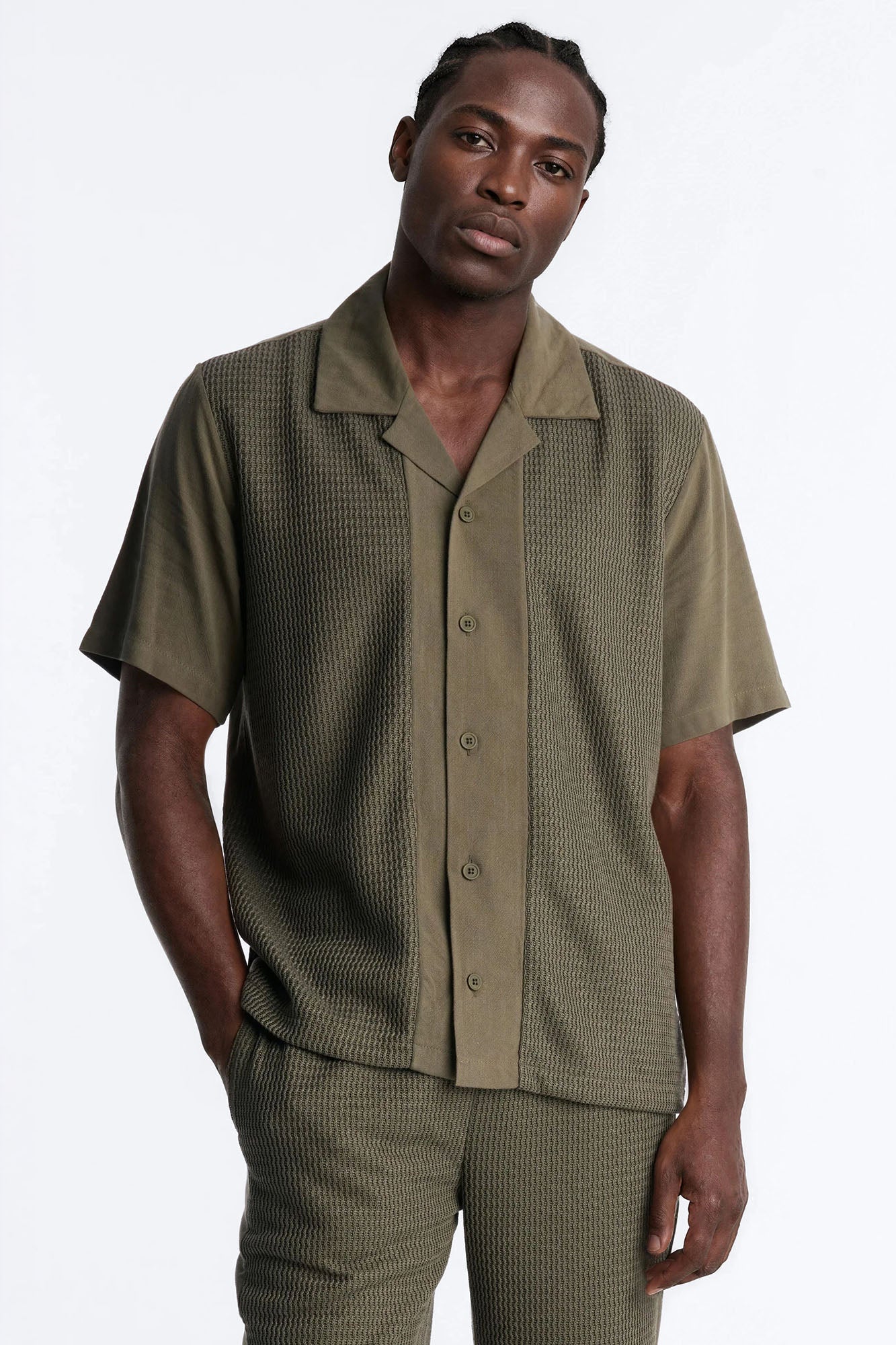 Brookfield Flow Cuban Collar Button Up Shirt - Olive