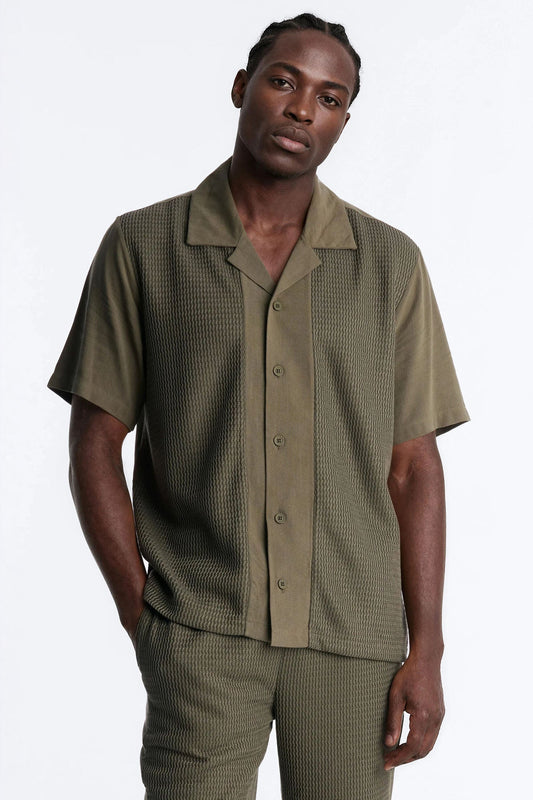 Brookfield Flow Cuban Collar Button Up Shirt - Olive