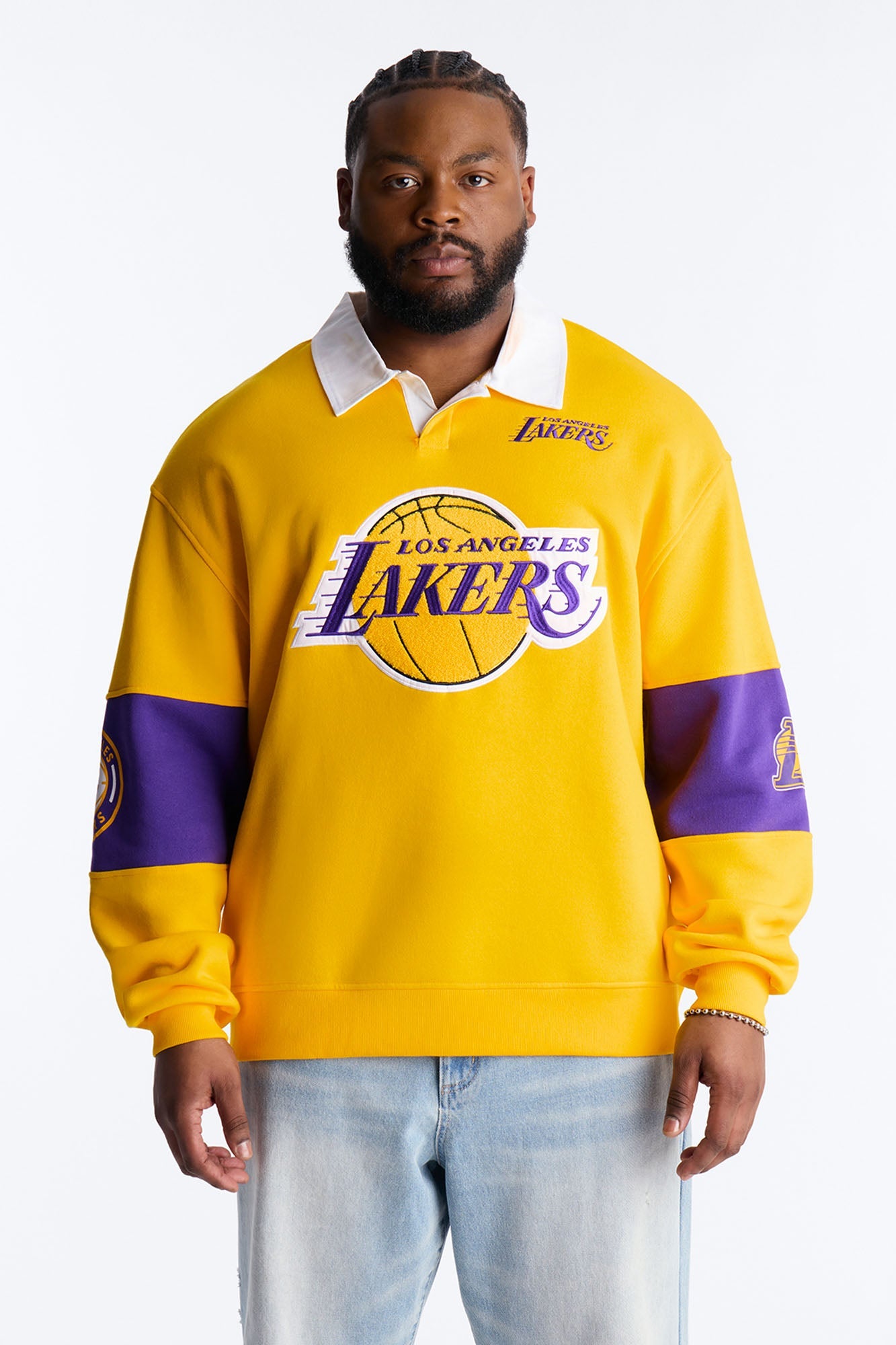 Lakers Long Sleeve Fleece Polo - Yellow