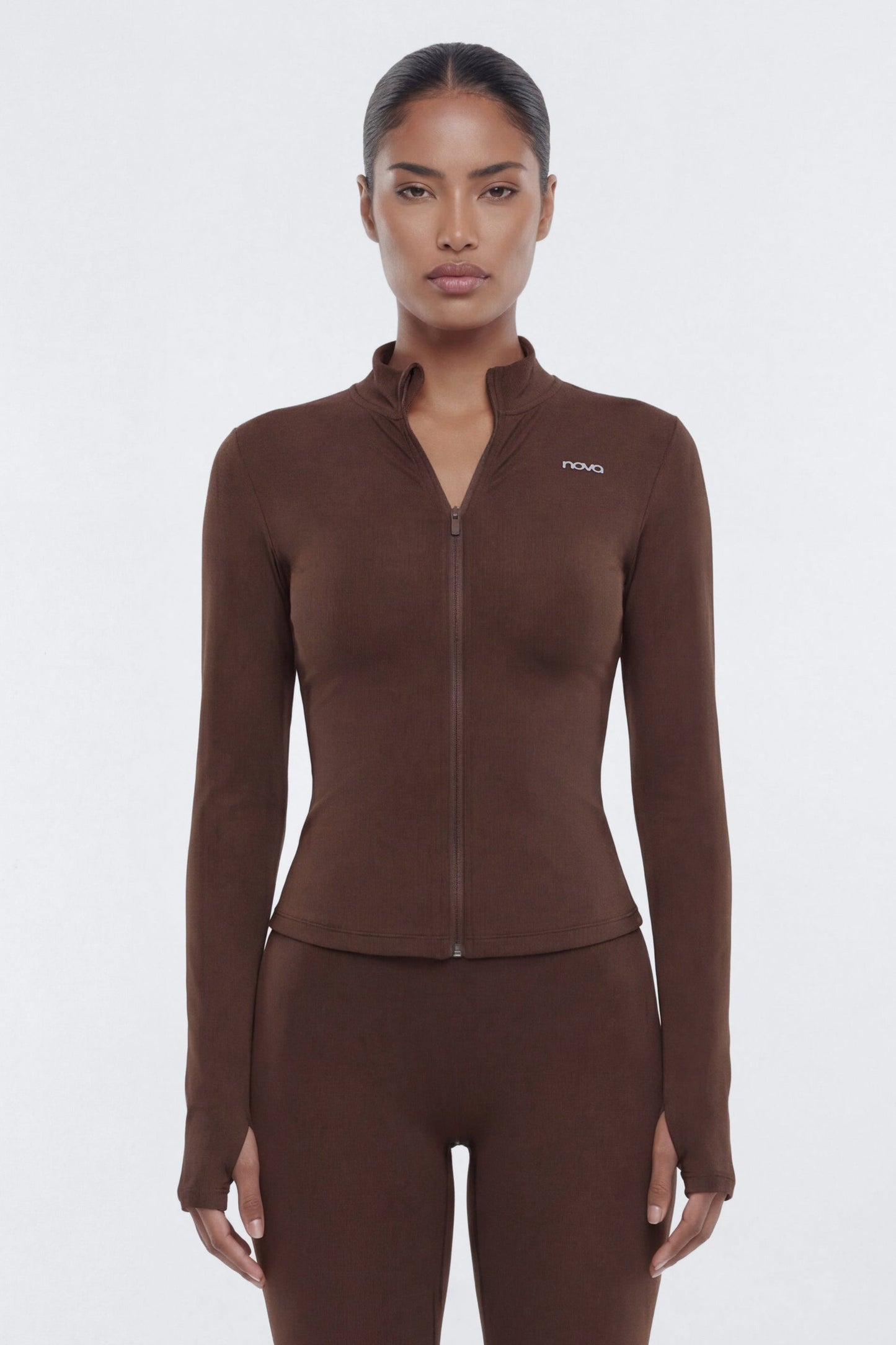 CloudForm™ Long Sleeve Full Zip Jacket - Brown NEWFASHIONEDGE
