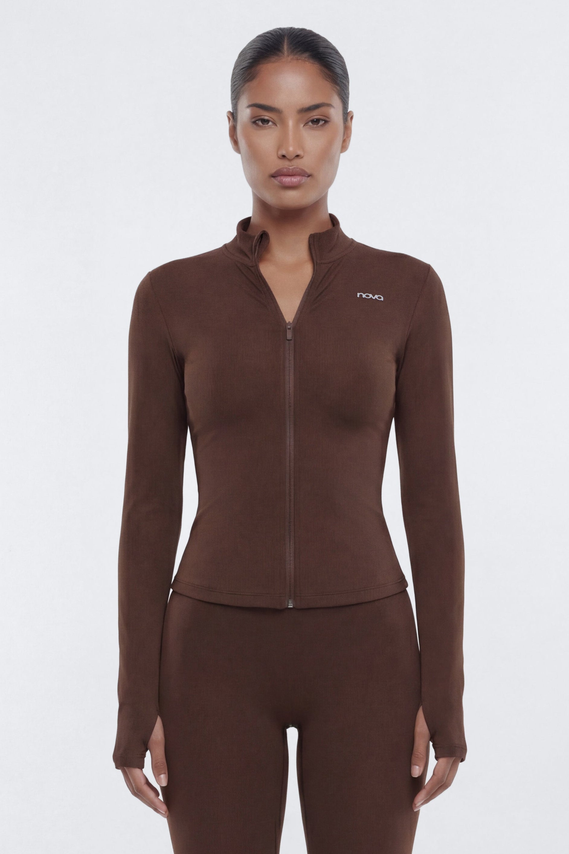 CloudForm™ Long Sleeve Full Zip Jacket - Brown NEWFASHIONEDGE
