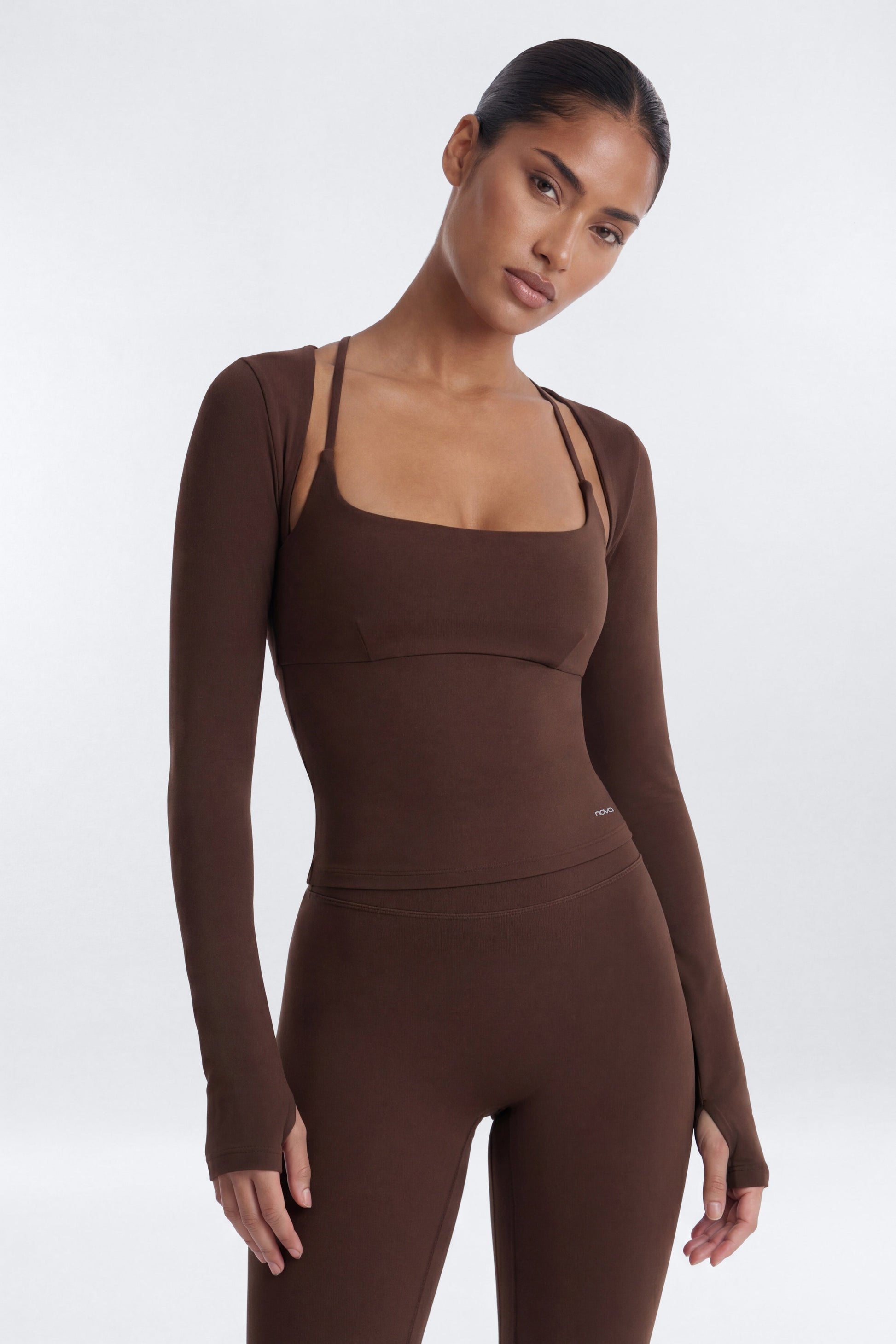 CloudForm™ Long Sleeve Shrug - Brown NEWFASHIONEDGE