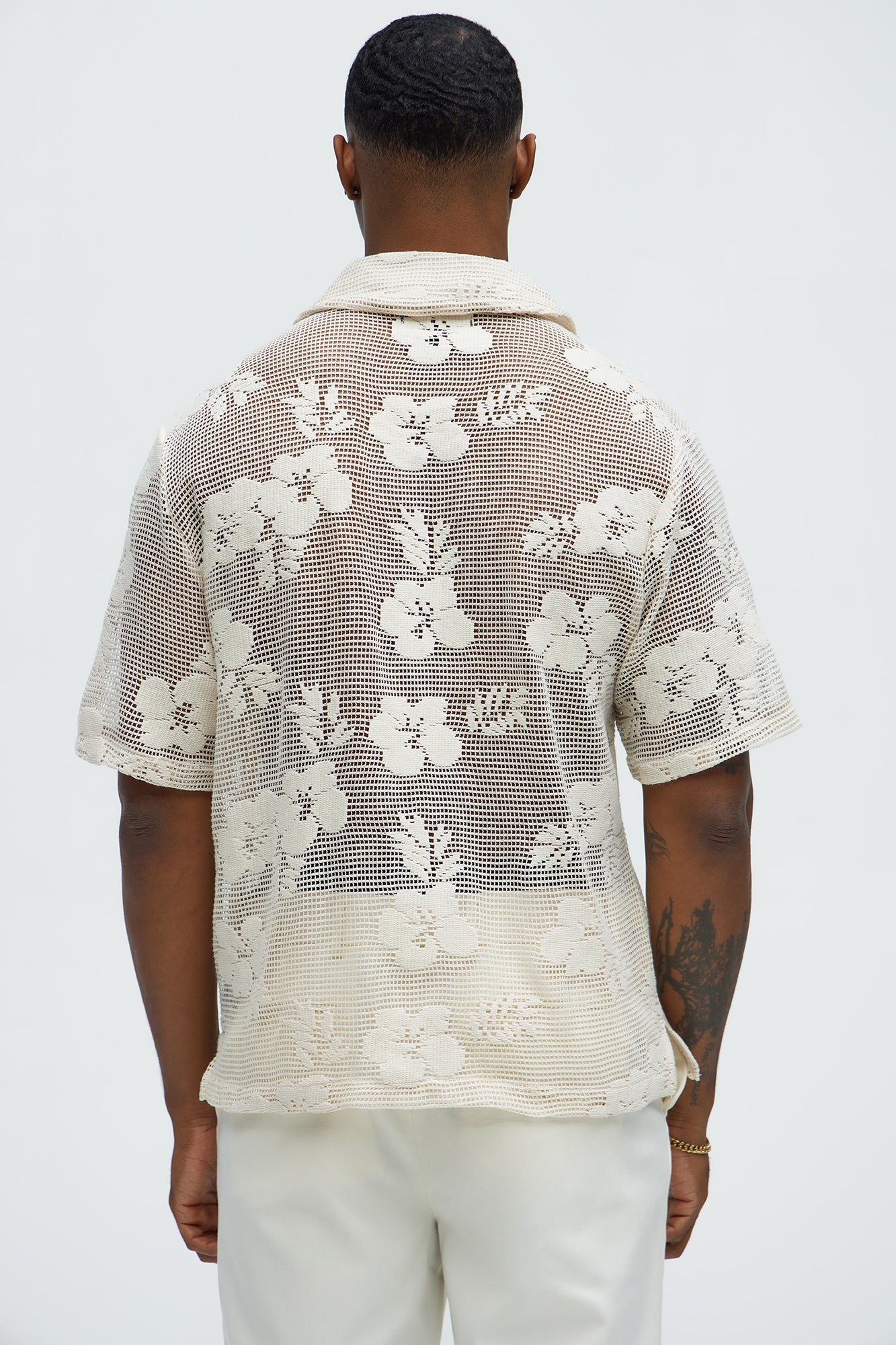 Carver Open Knit Crochet Cuban Shirt - Cream