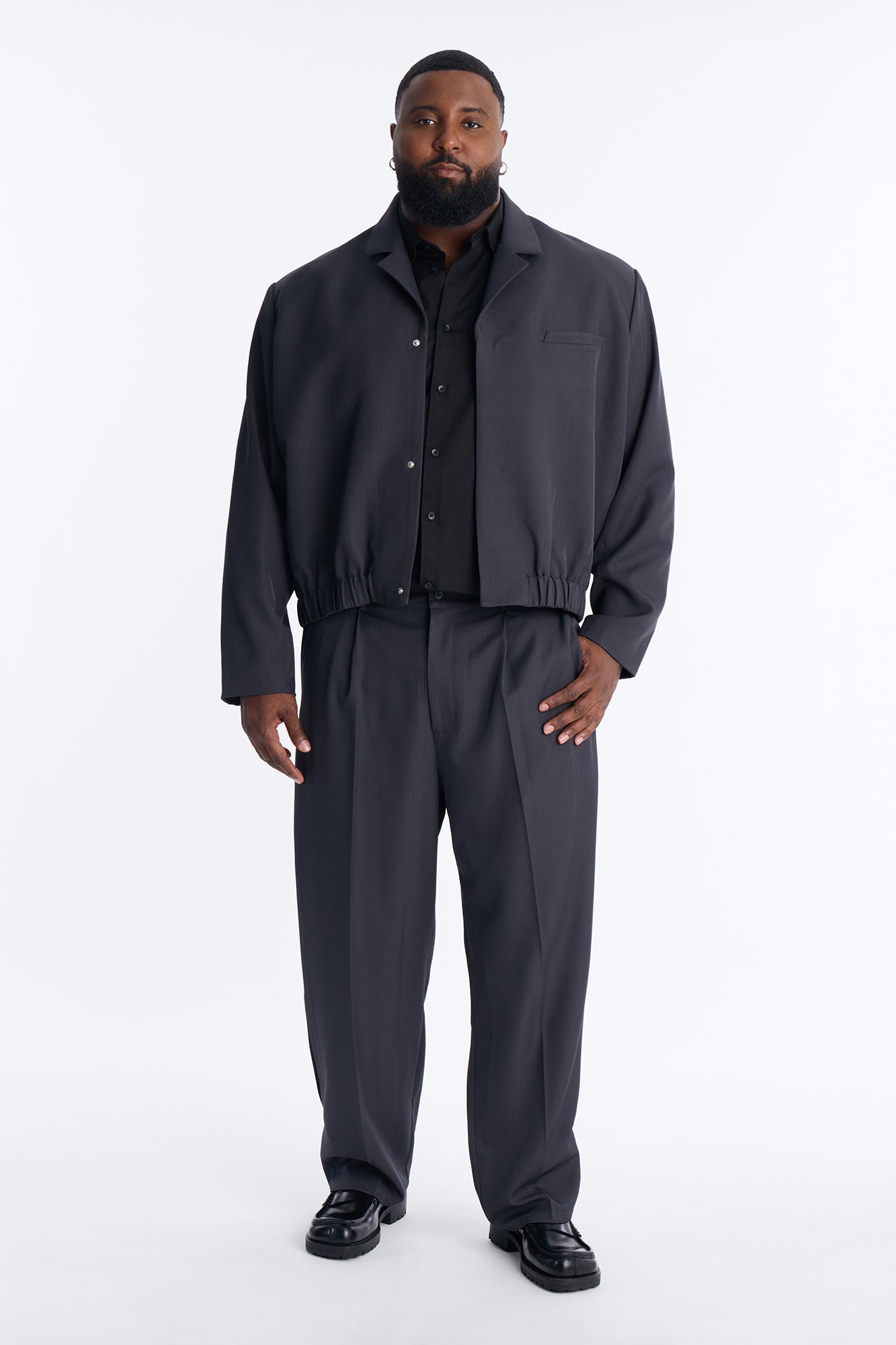 Baggy Inverted Details Indent Pleated Trouser - Grey