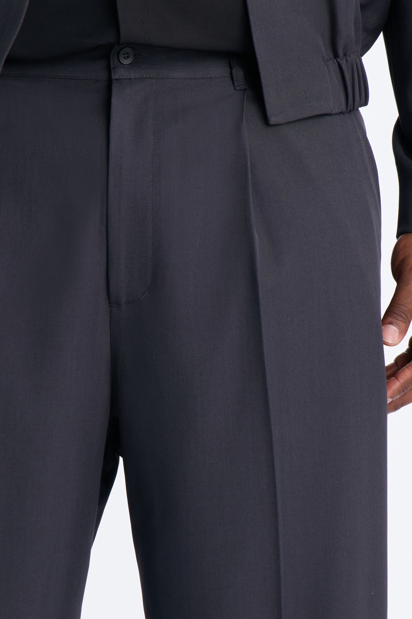 Baggy Inverted Details Indent Pleated Trouser - Grey