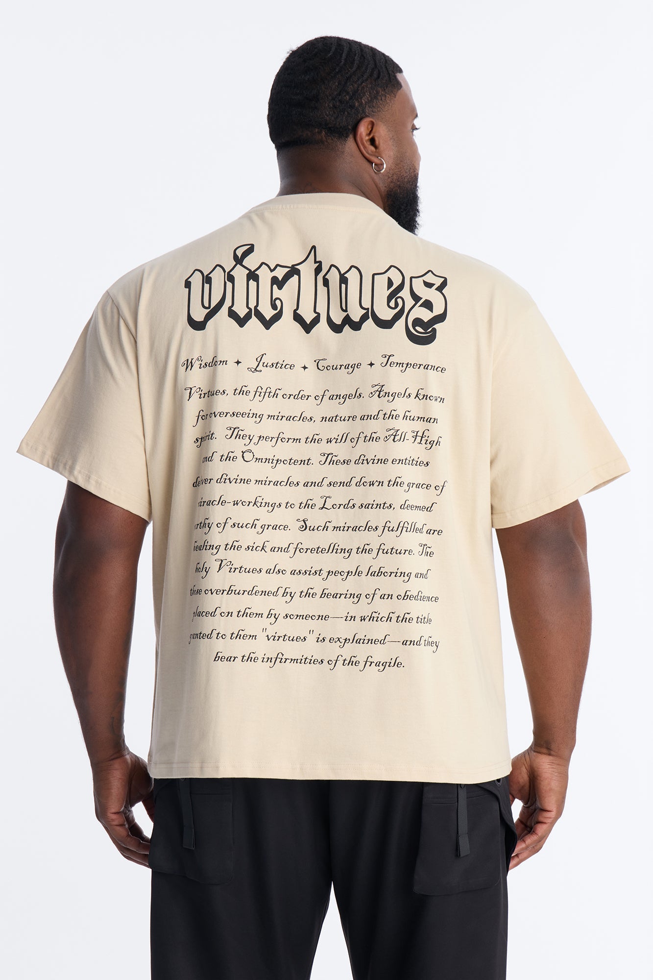 Oversized Affirmational Virtues Short Sleeve Tee - Sand